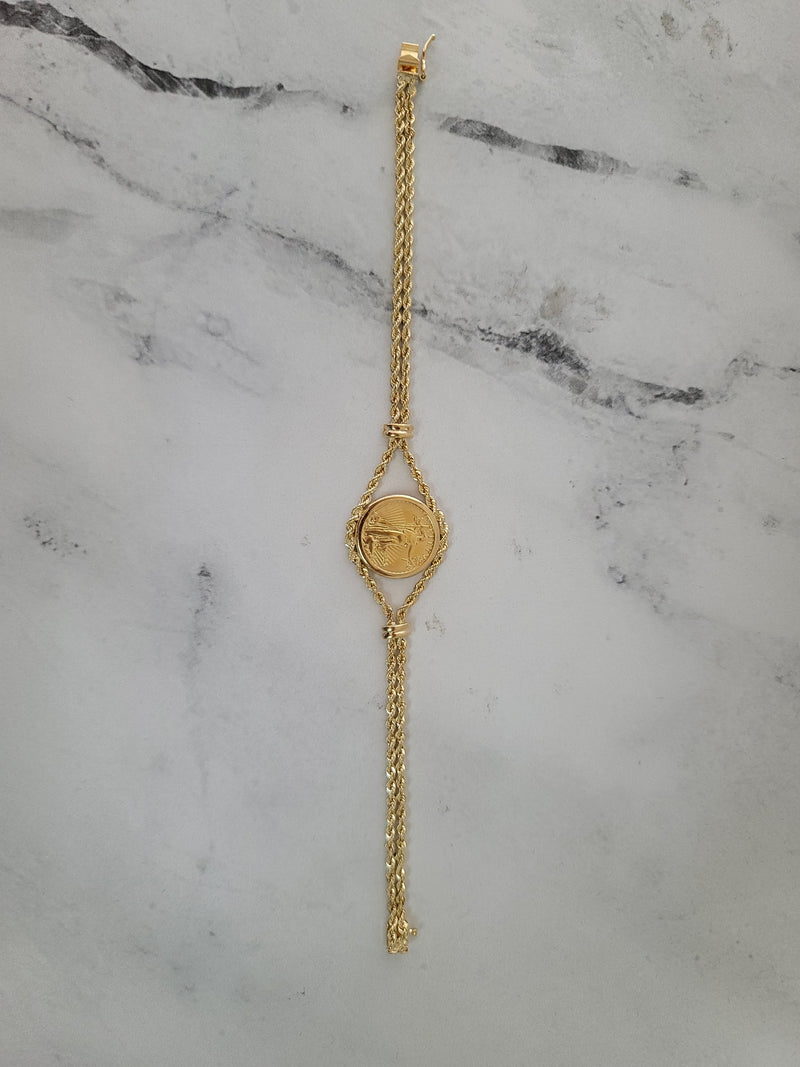 1992 Lady Liberty US Coin Bracelet with Polished Bezel on Rope Chain