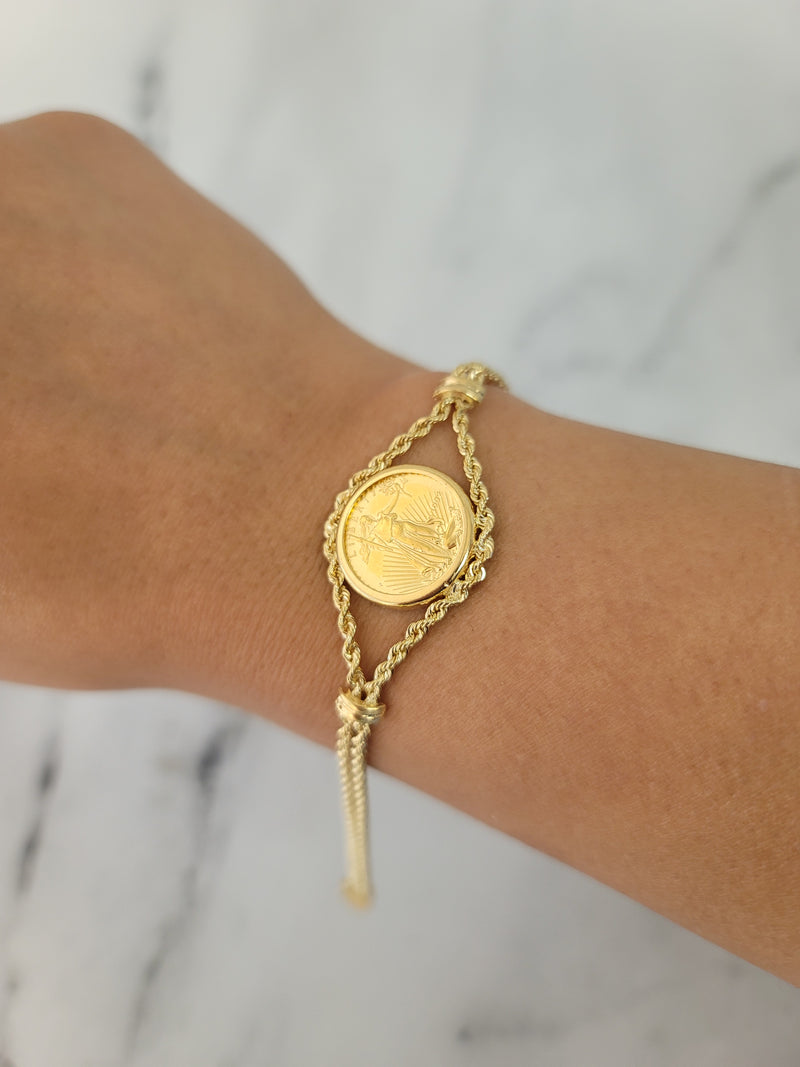 1992 Lady Liberty US Coin Bracelet with Polished Bezel on Rope Chain