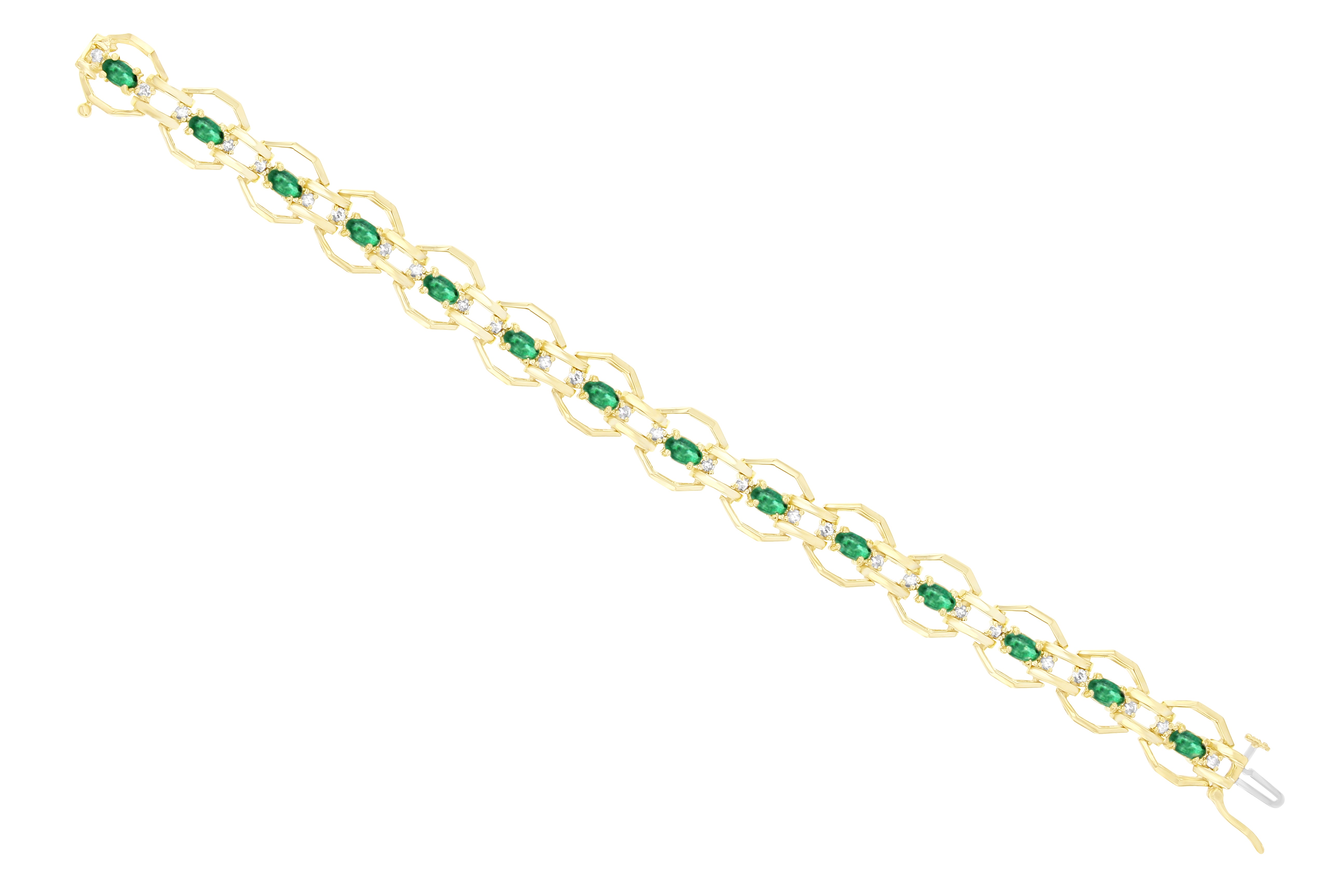 Emerald & Diamond Tennis Bracelet 4.25cttw 14k Yellow Gold