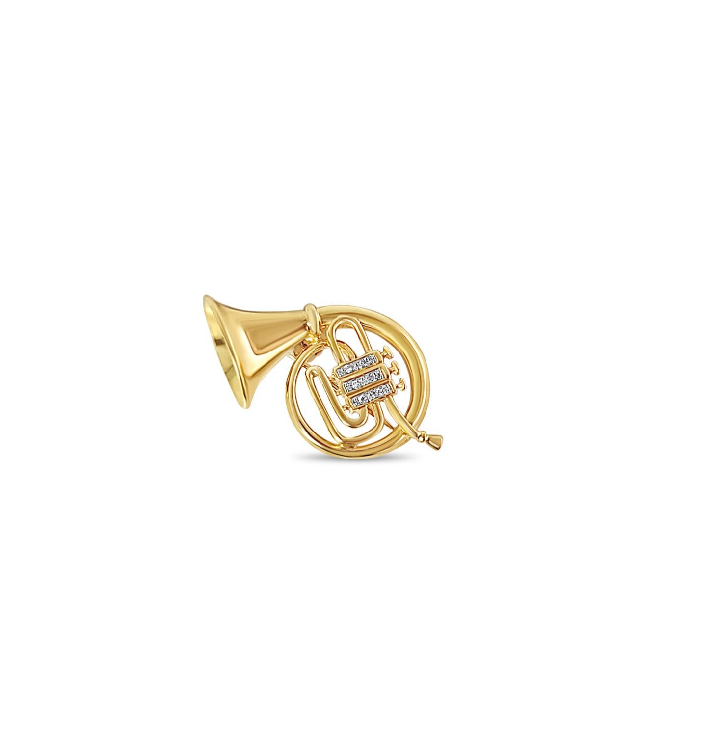 Diamond French Horn Brooch .10cttw 14k Yellow Gold