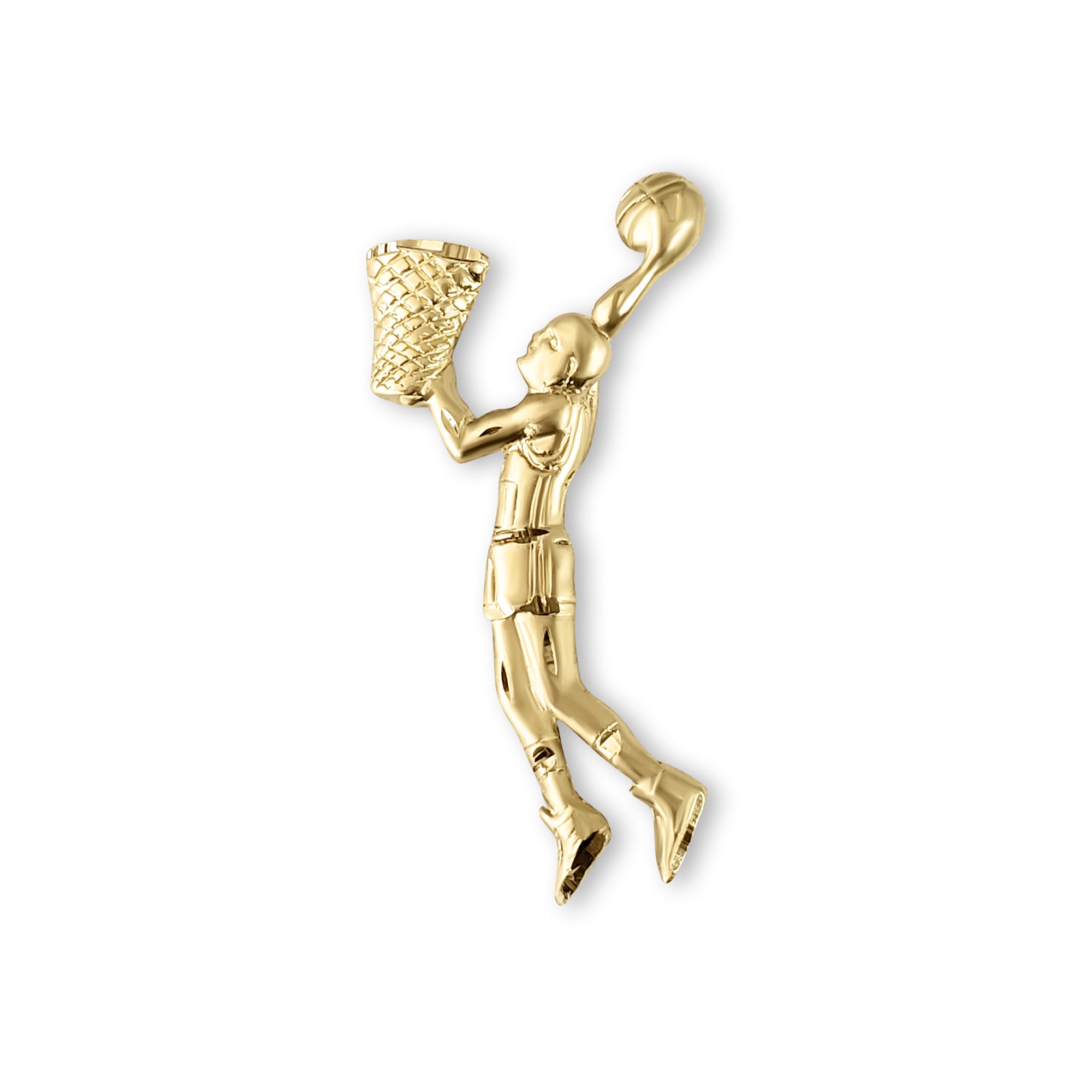 Dunking Basketball Player with Diamond Cuts 14k Yellow Gold