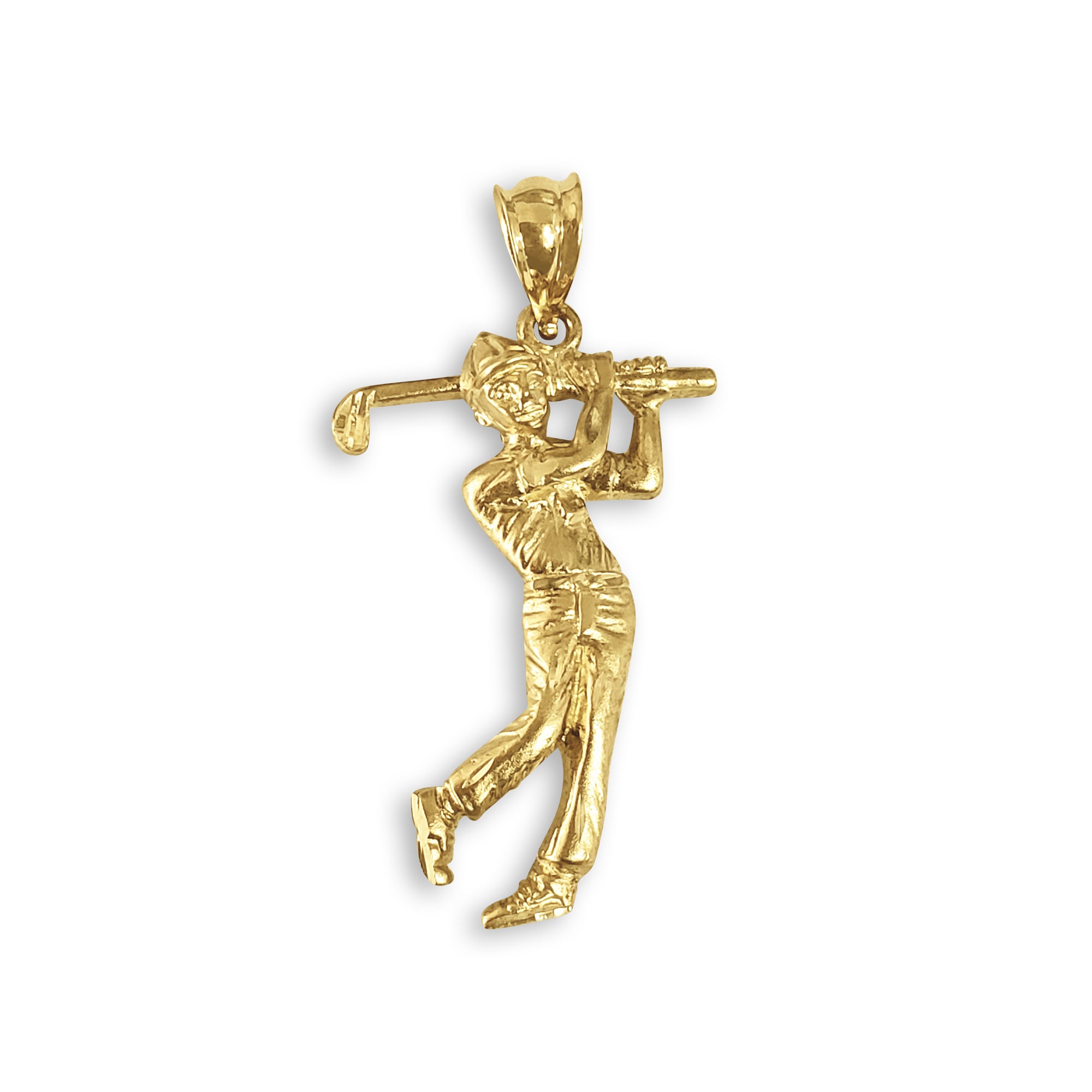 Golfer Swinging Club with Diamond Cuts Charm/Pendant 14k Yellow Gold