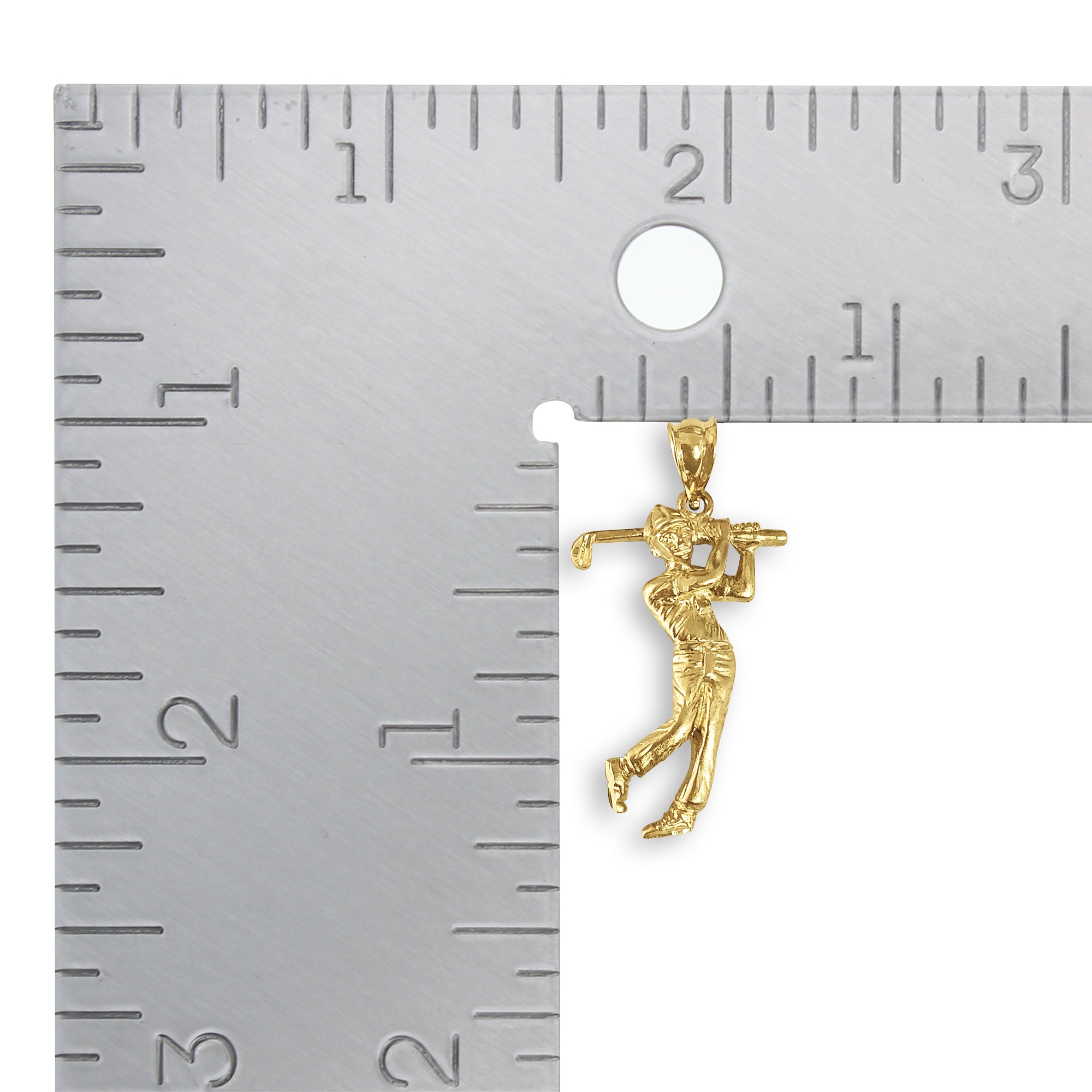 Golfer Swinging Club with Diamond Cuts Charm/Pendant 14k Yellow Gold