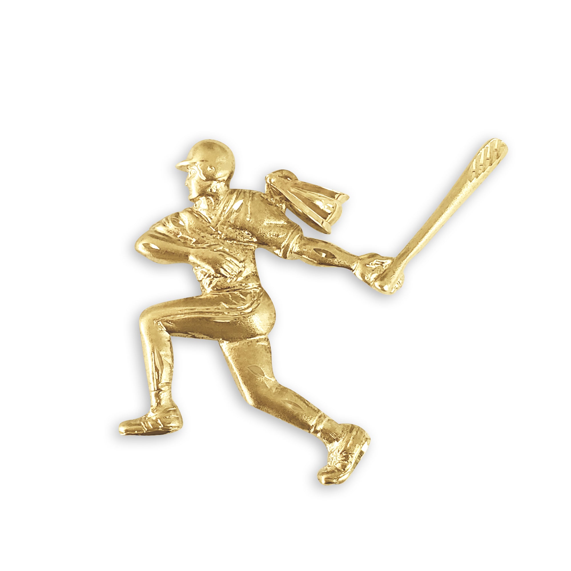 Baseball Player Swinging Charm/Pendant with Diamond Cuts 14k Yellow Gold