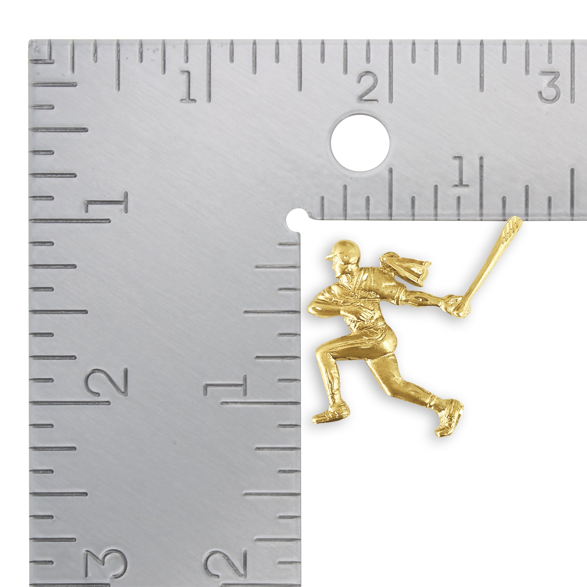 Baseball Player Swinging Charm/Pendant with Diamond Cuts 14k Yellow Gold