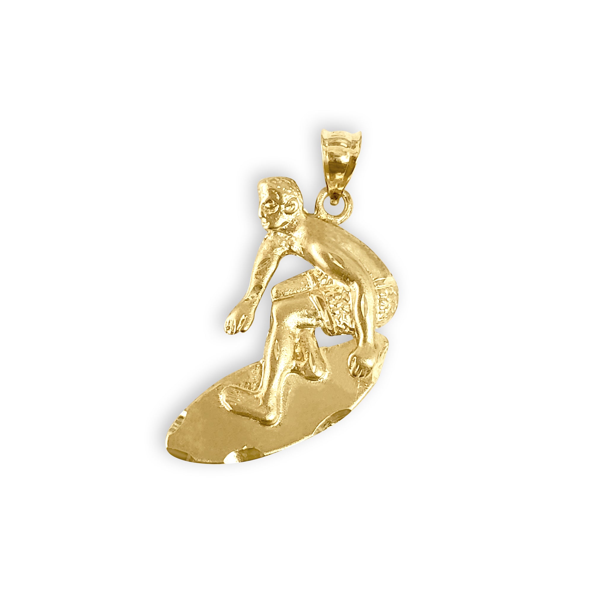 Male Surfer with Diamond Cuts Pendant/Charm 14k Yellow Gold