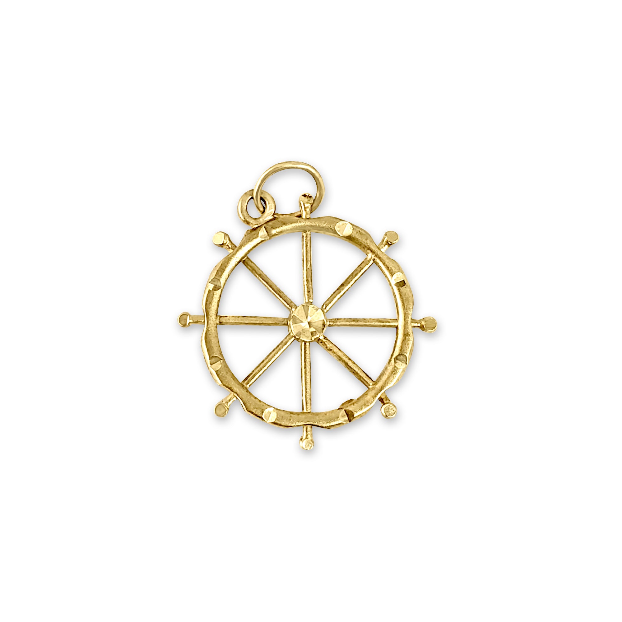 Shipwheel with Diamond Cuts Charm/Pendant 14k Yellow Gold