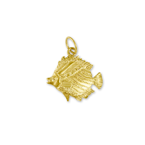 Angelfish with Diamond Cuts Charm/Pendant 14k Yellow Gold