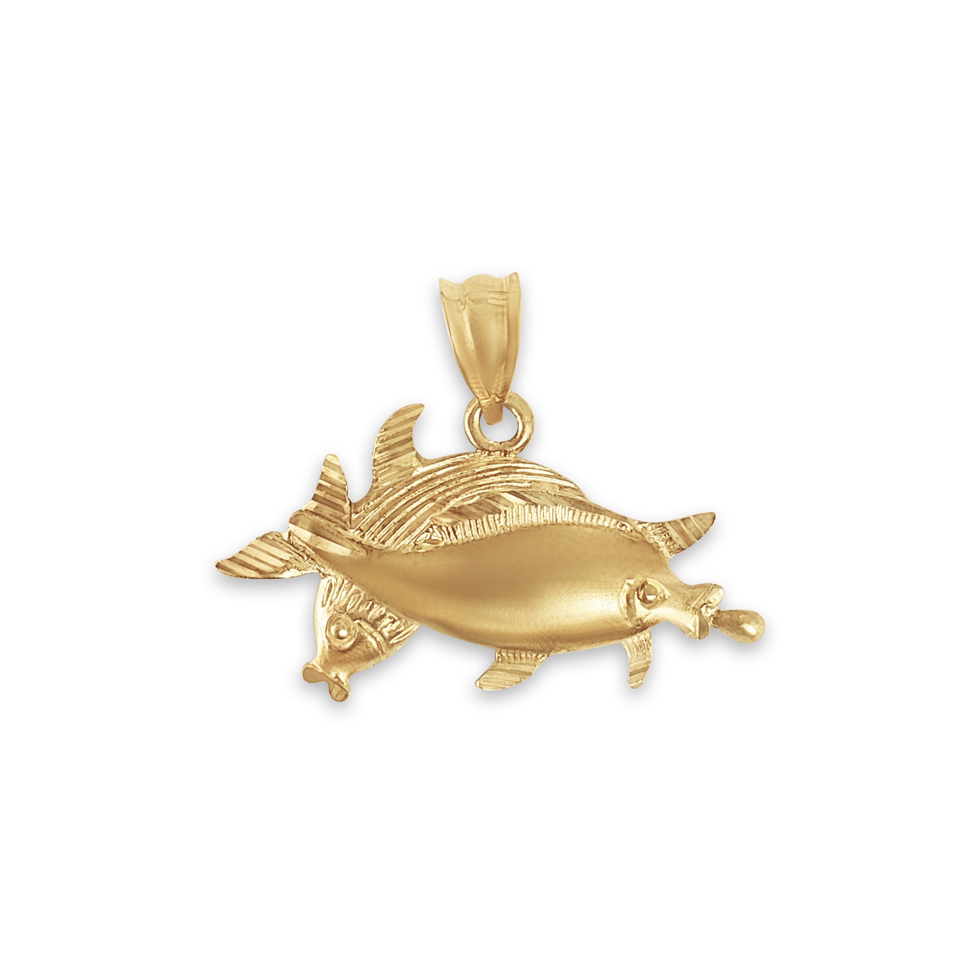 Two Fish with Diamond Cuts Charm/Pendant 14k Yellow Gold