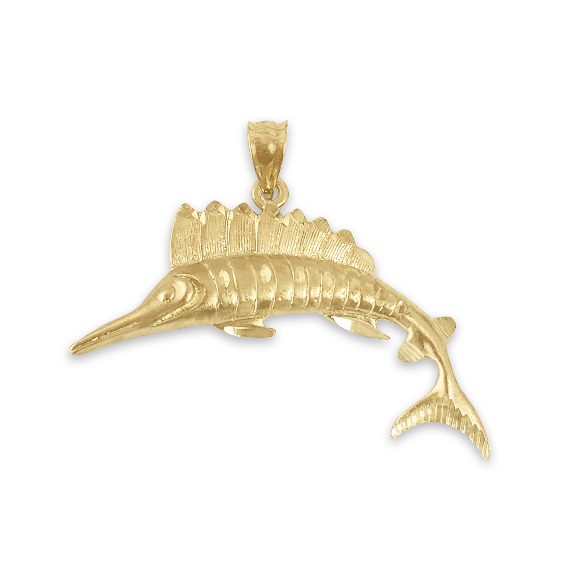 Marlin with Diamond Cuts Charm/Pendant 14k Yellow Gold