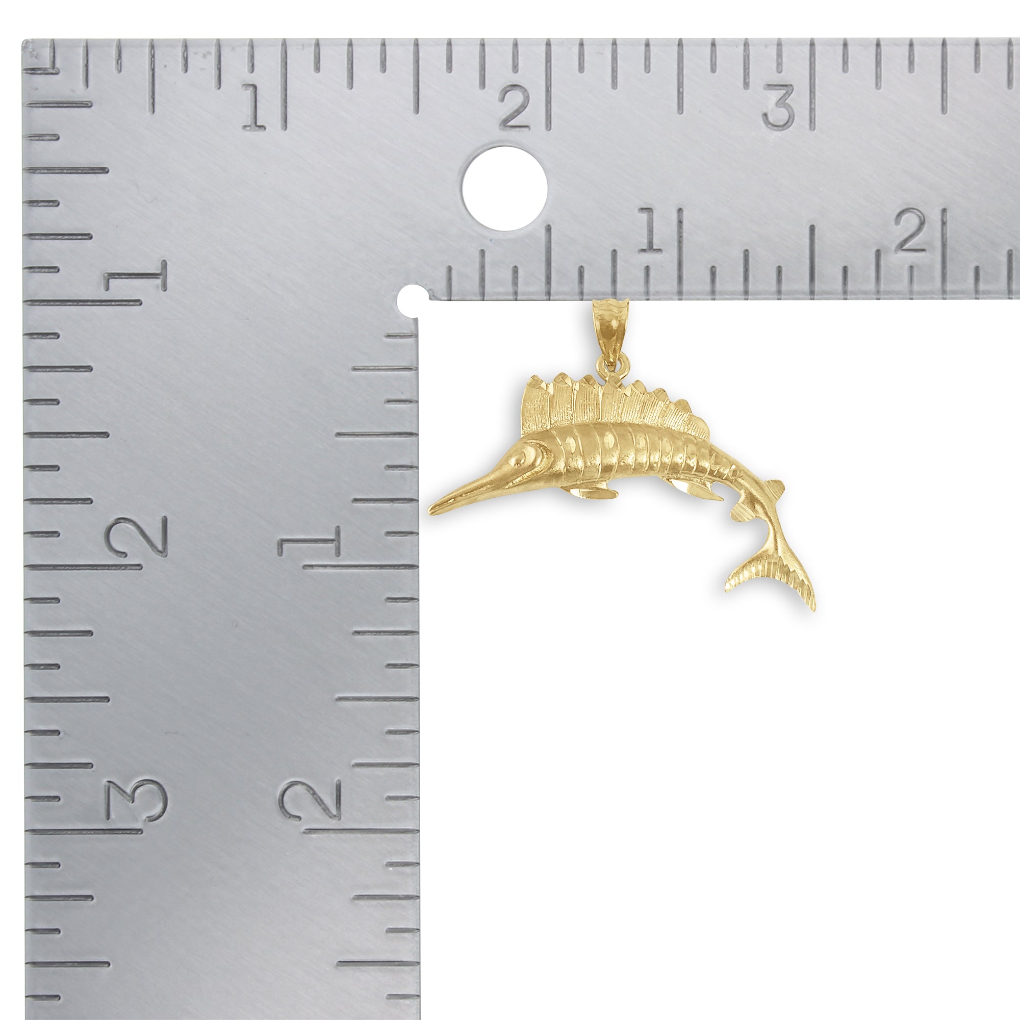 Marlin with Diamond Cuts Charm/Pendant 14k Yellow Gold