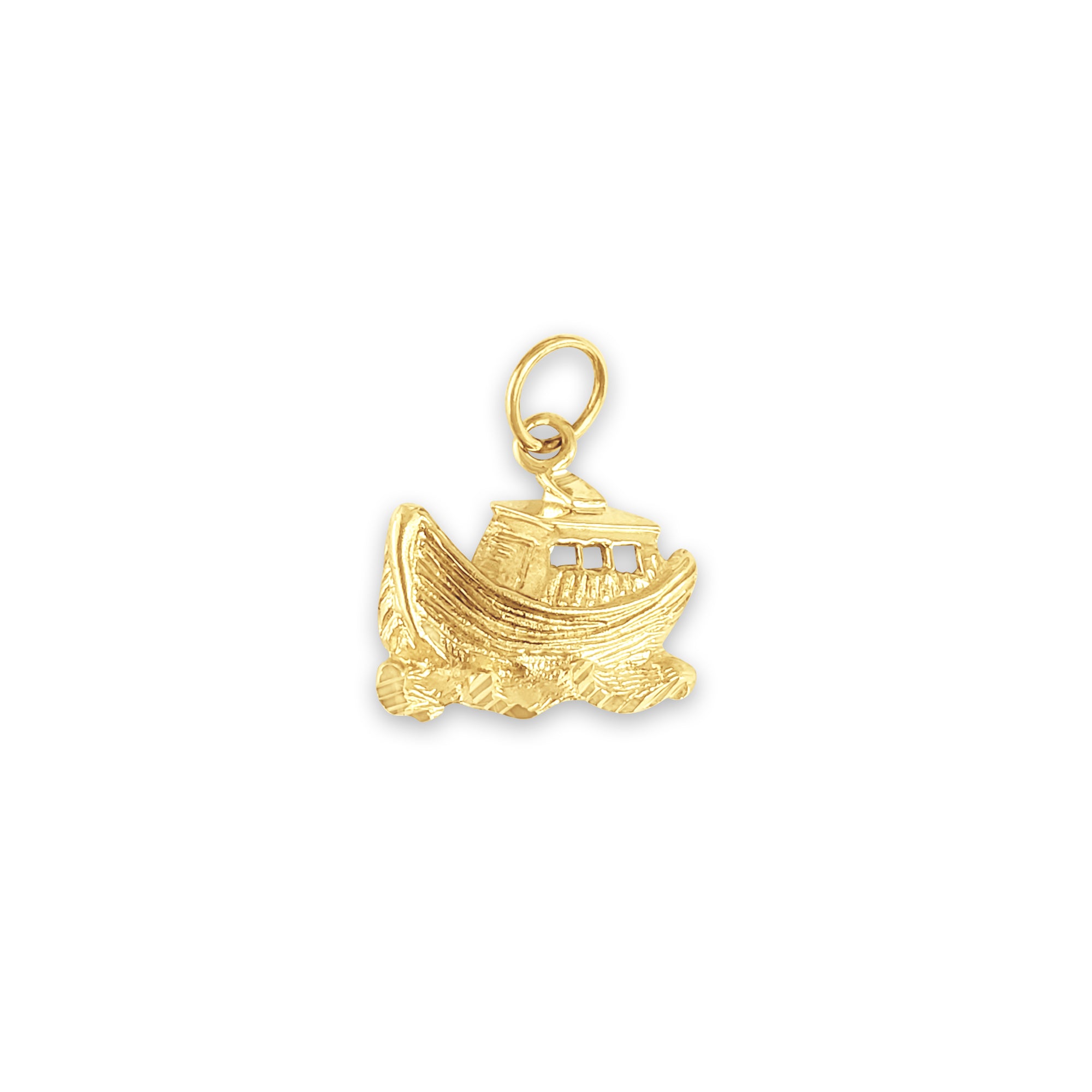 Fishing Boat with Diamond Cuts Charm/Pendant 14k Yellow Gold