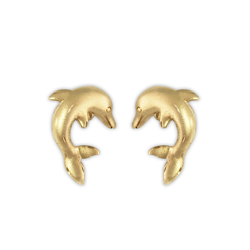 Boucles d'oreilles à clous en forme de dauphin avec finition mate en or jaune 14 carats
