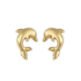 Dolphin Earrings with Matte Finish 14k Yellow Gold