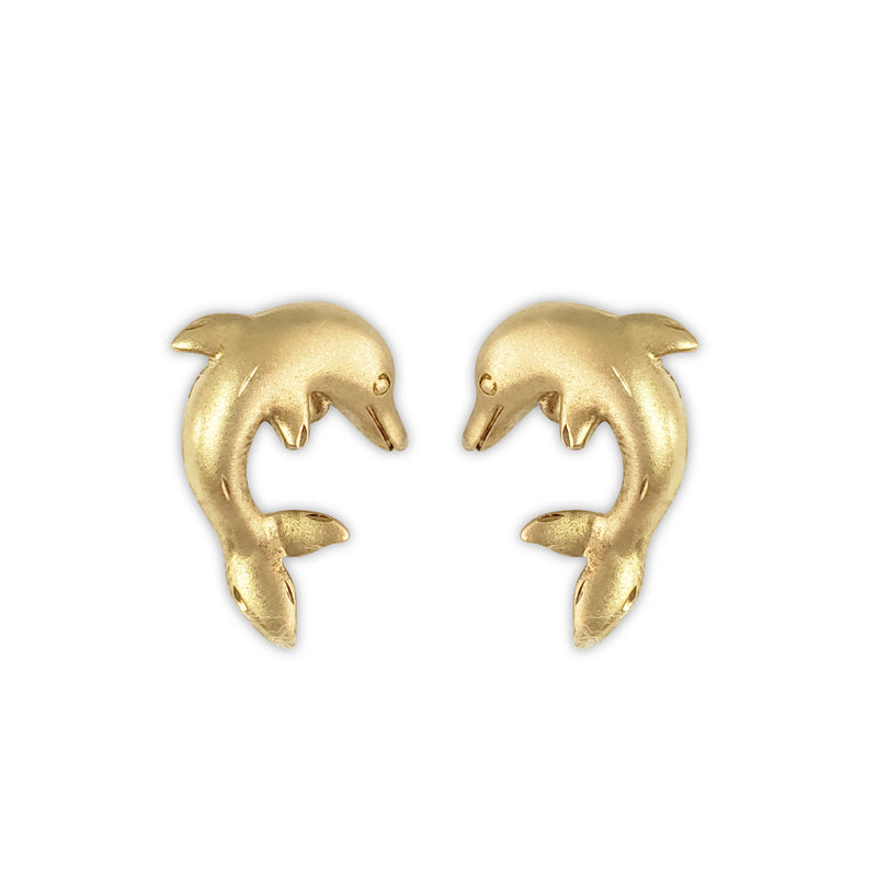 Dolphin Earrings with Matte Finish 14k Yellow Gold