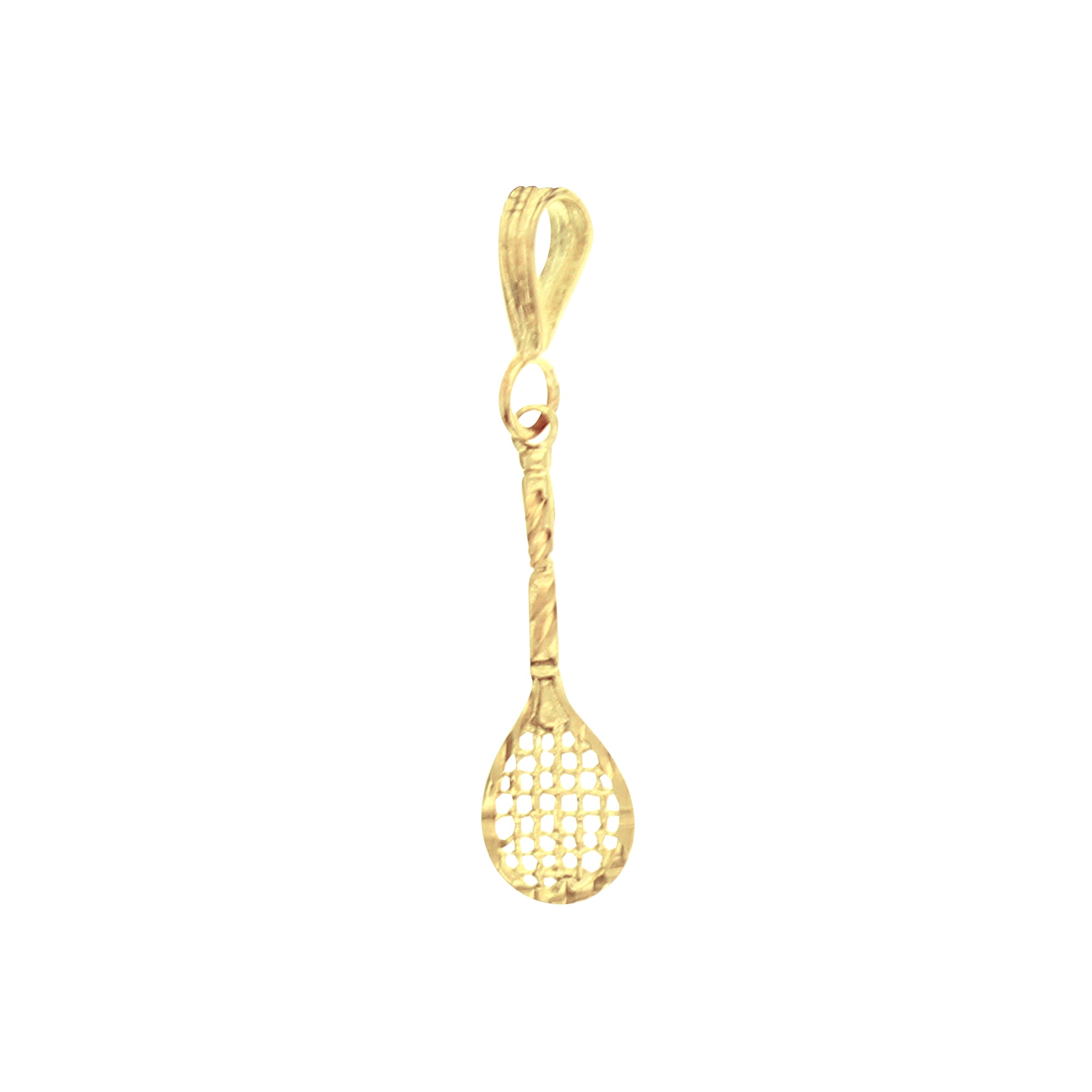 Tennis Racket Charm with Diamond Cuts 14k Yellow Gold