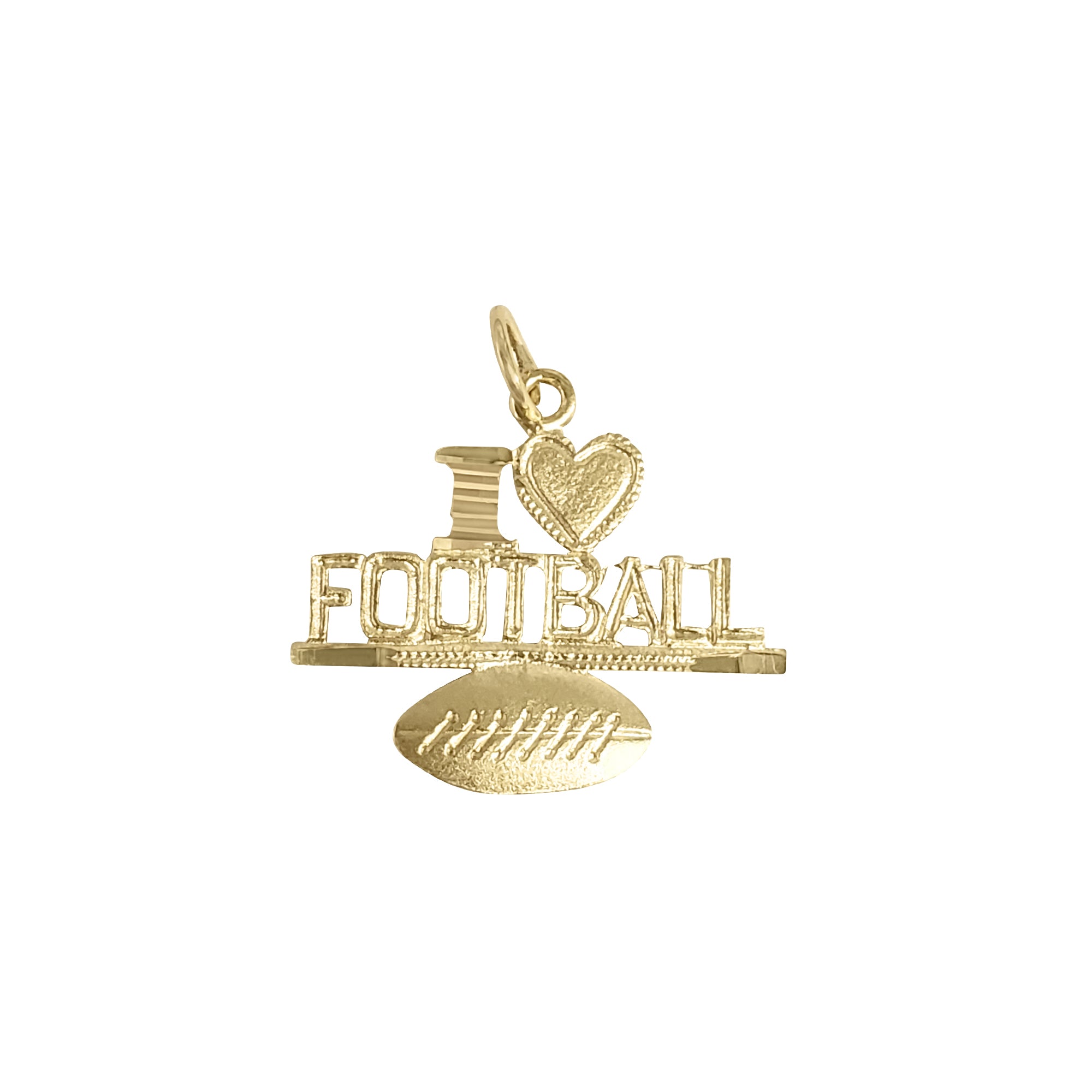 I Love Football with Diamond Cuts Charm/Pendant 14k Yellow Gold