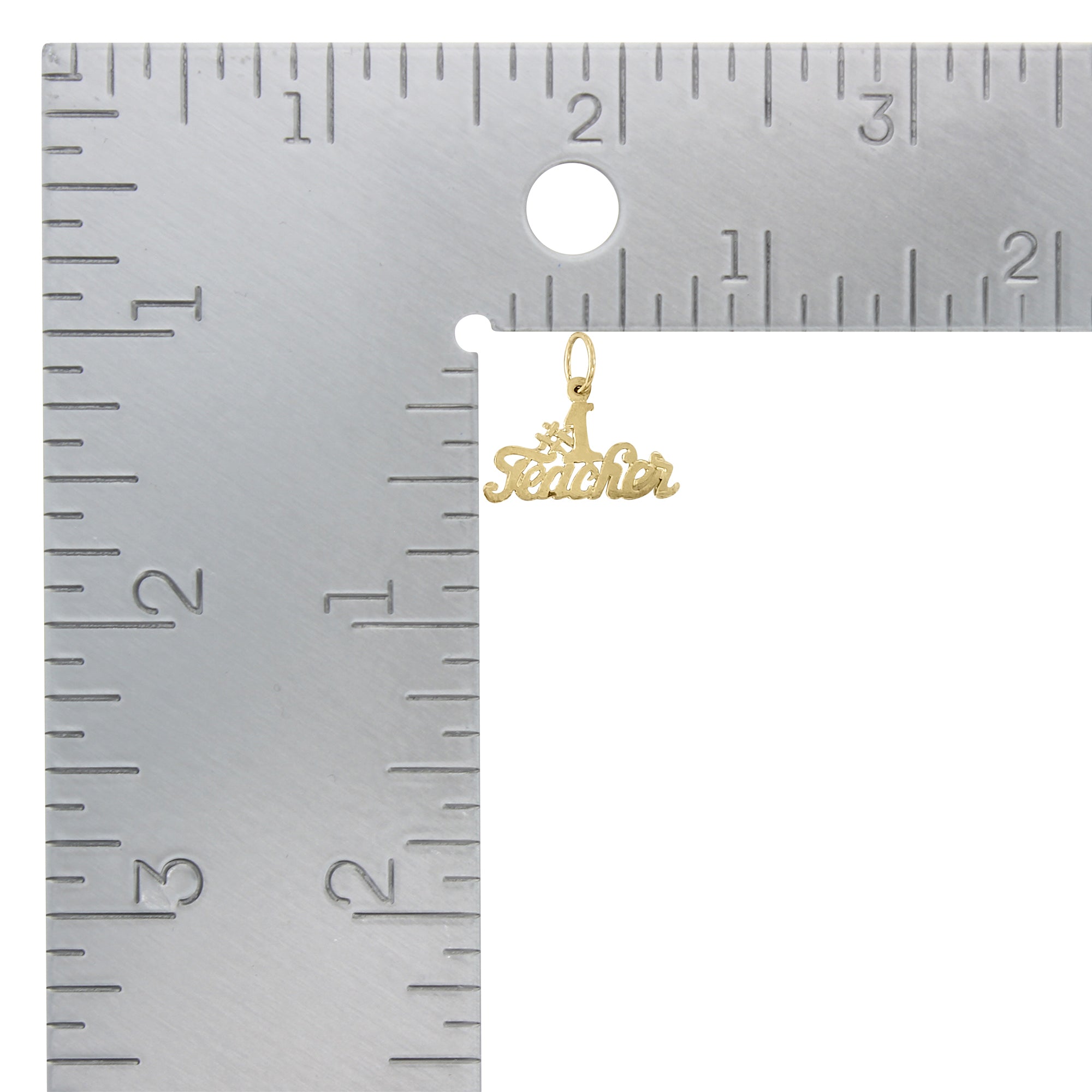 Number One Teacher with Diamond Cuts or Polished Charm/Pendant 14k Yellow Gold