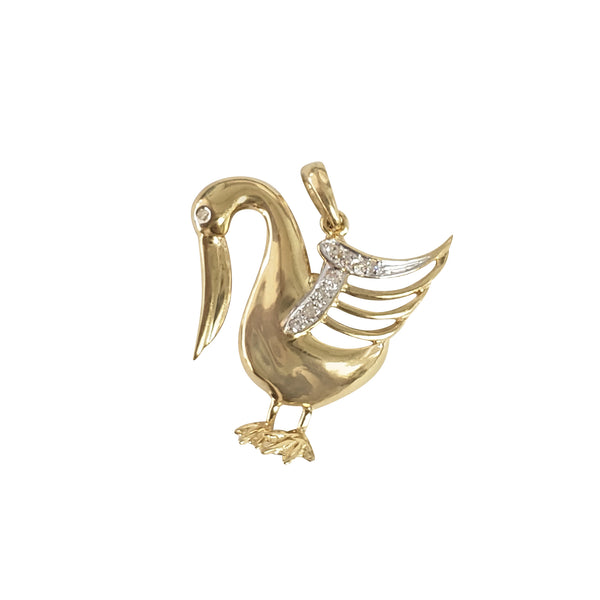 Diamond Swan Pendant 14k Yellow Gold