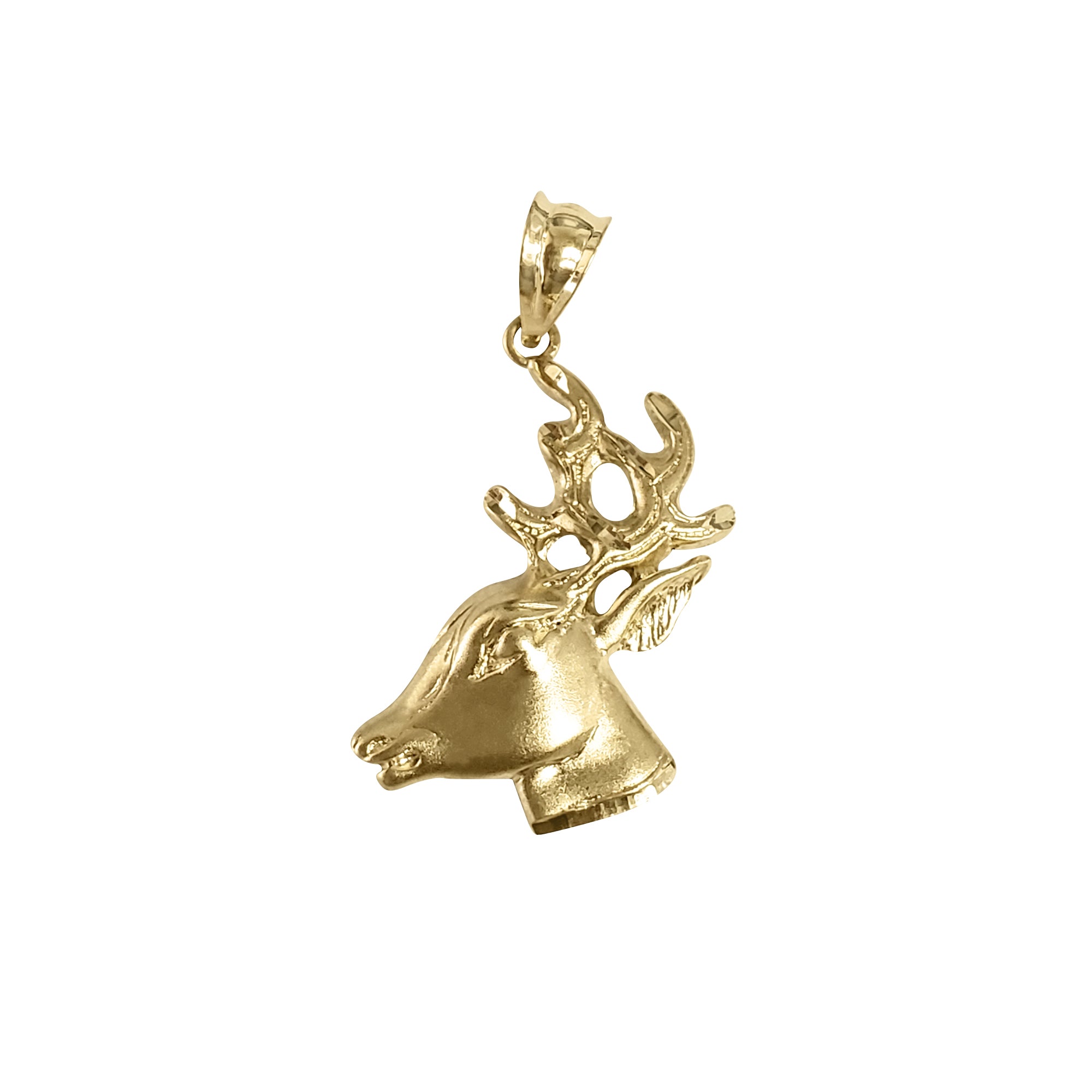 Deer Head with Diamond Cuts Pendant/Charm 14K Yellow Gold