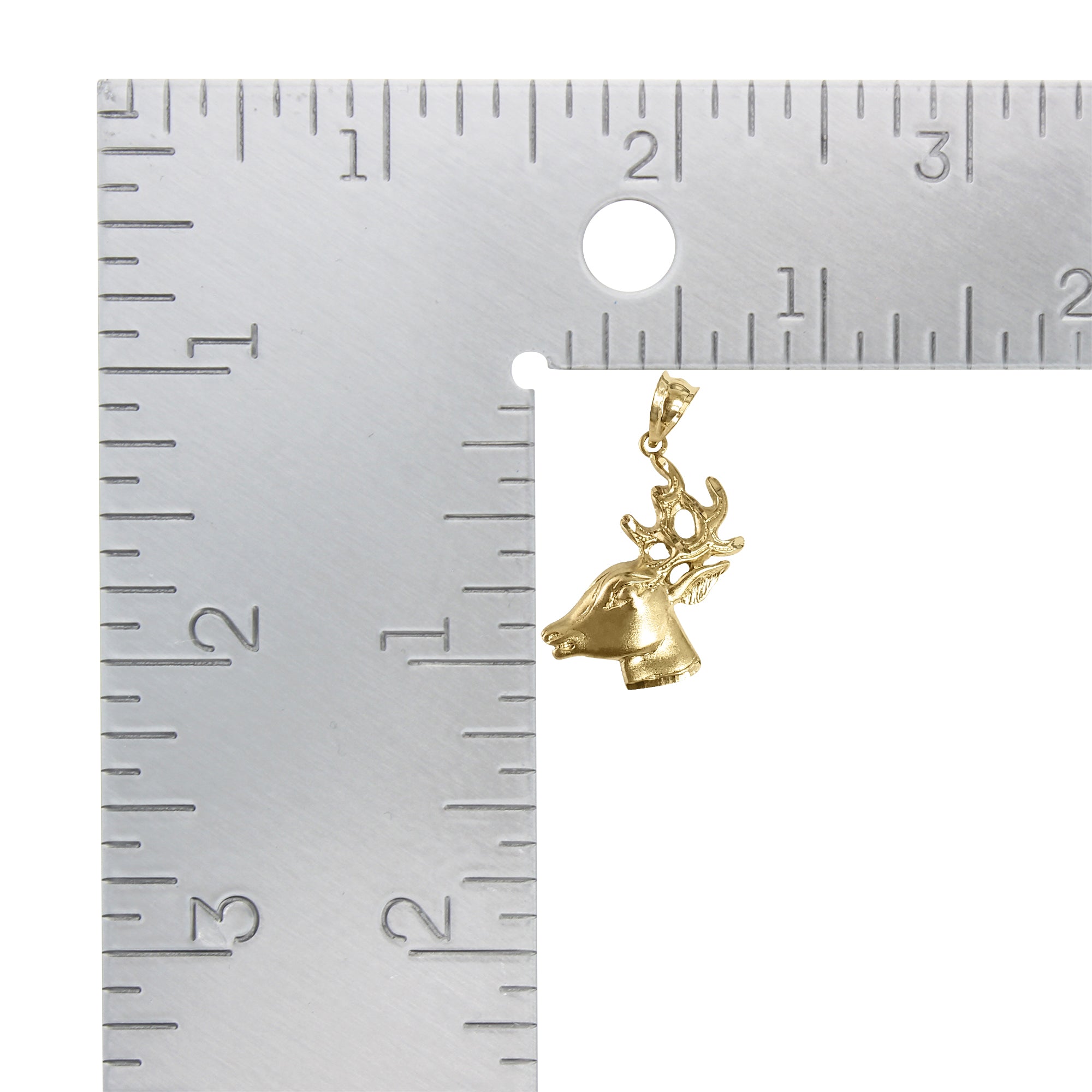 Deer Head with Diamond Cuts Pendant/Charm 14K Yellow Gold