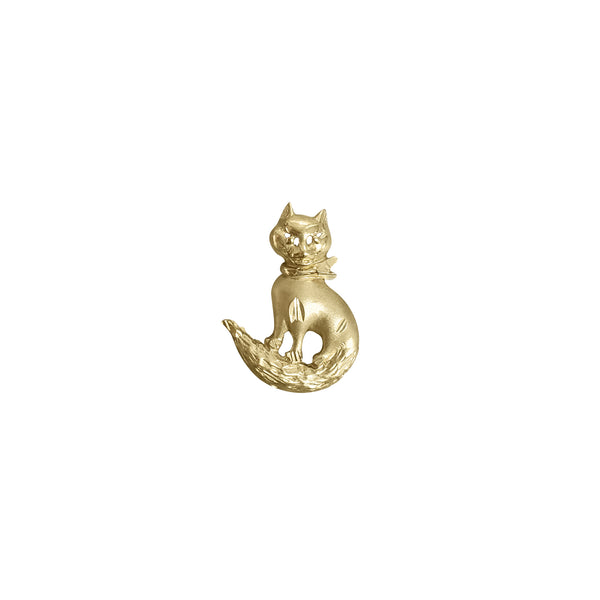 Cat Charm/Pendant with Diamond Cuts & Matte Finish 14k Yellow Gold