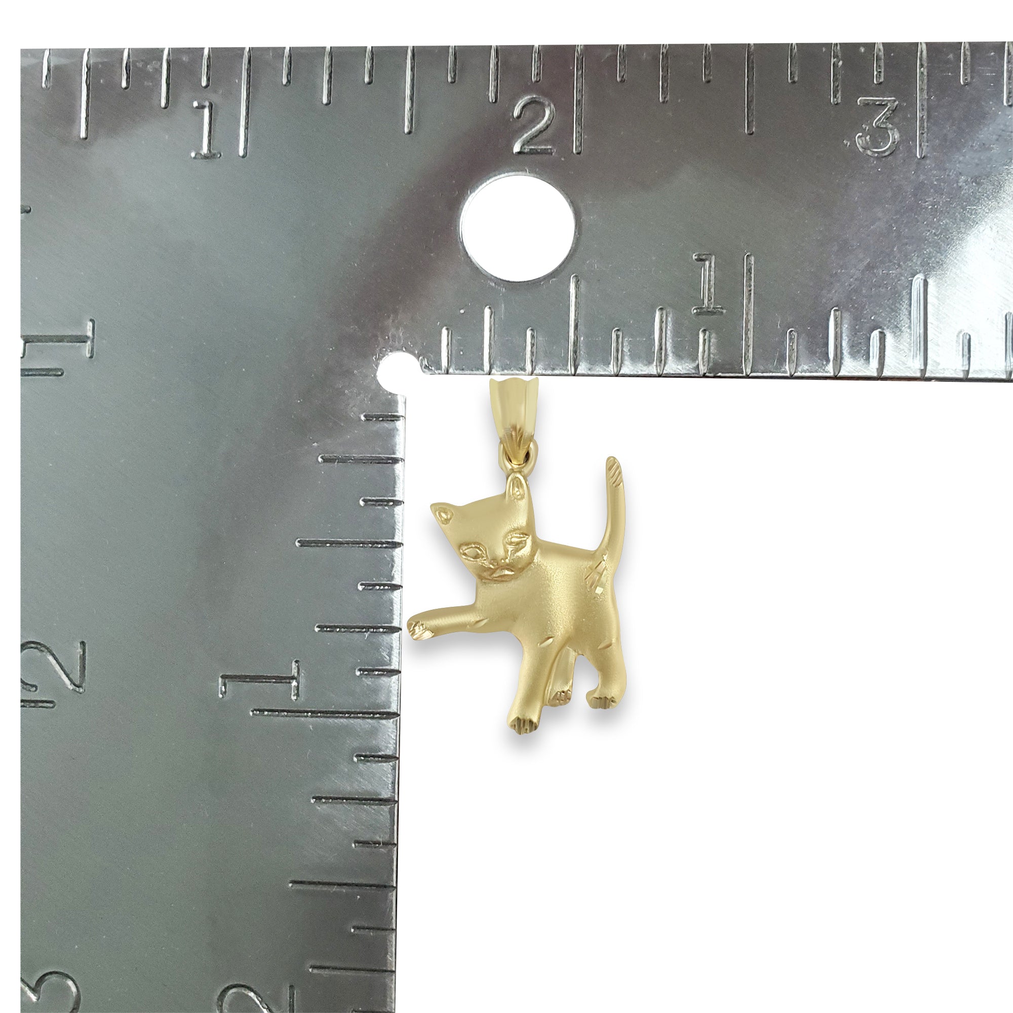 Kitten with Diamond Cuts & Matte Finish Charm/Pendant  14k Yellow Gold