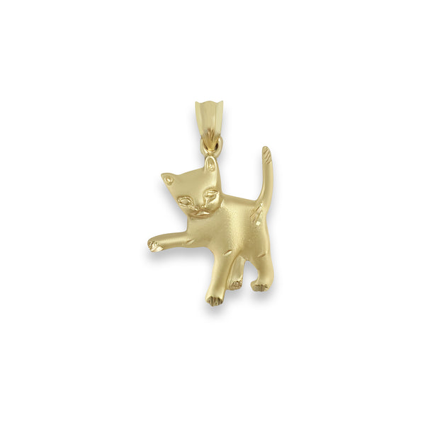 Kitten with Diamond Cuts & Matte Finish Charm/Pendant  14k Yellow Gold