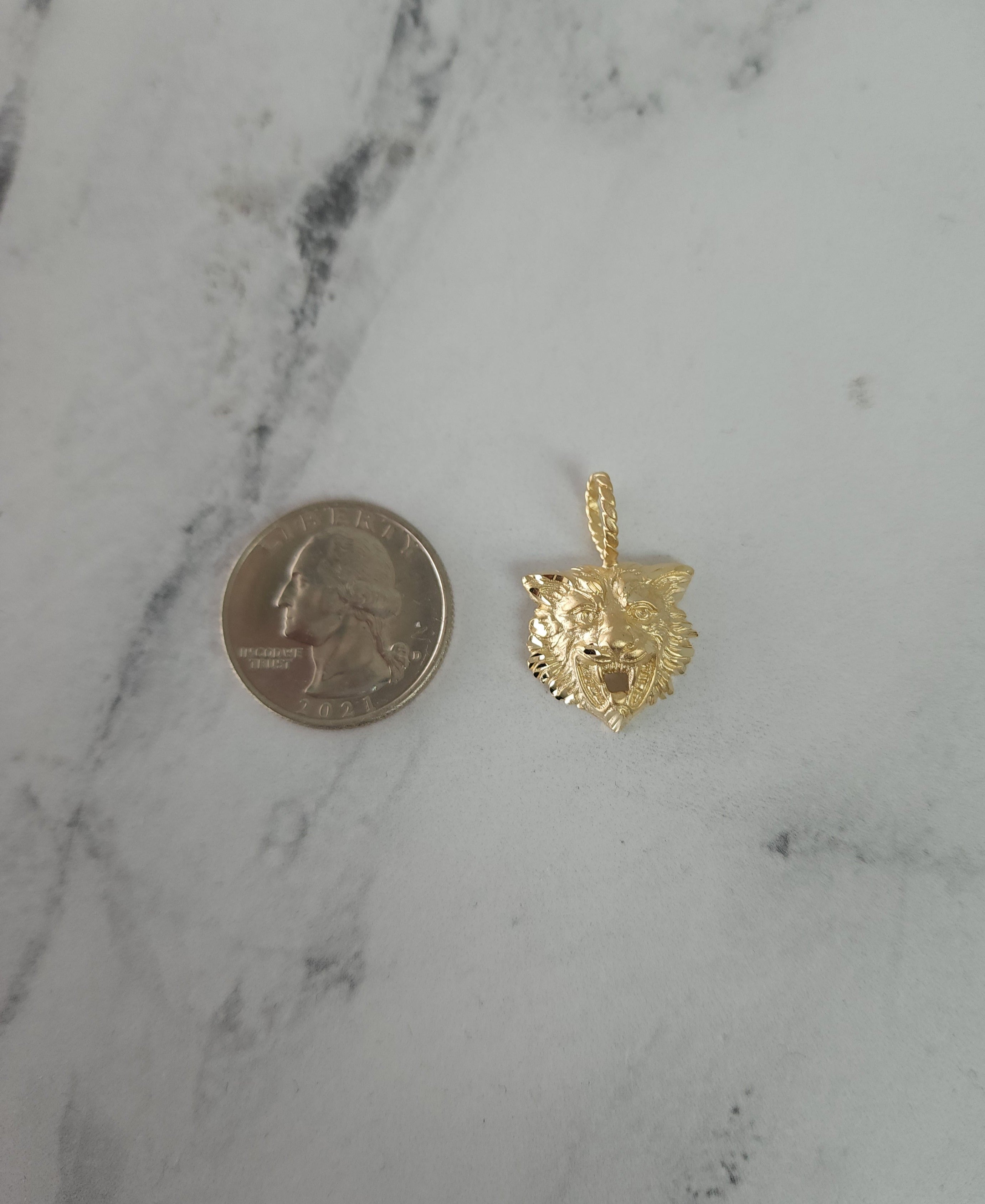 Lion Head with Diamond Cuts 14k Yellow Gold