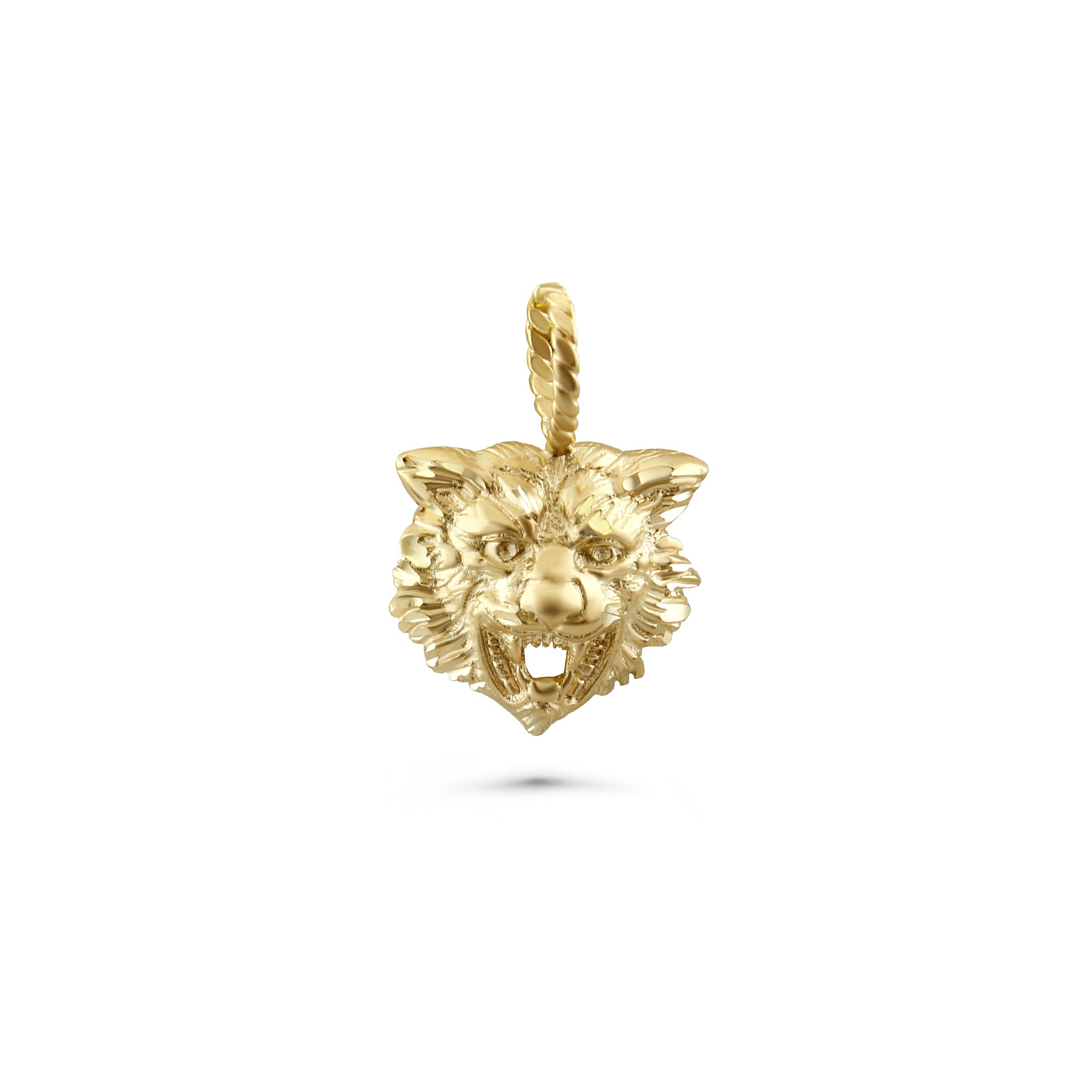 Lion Head with Diamond Cuts 14k Yellow Gold