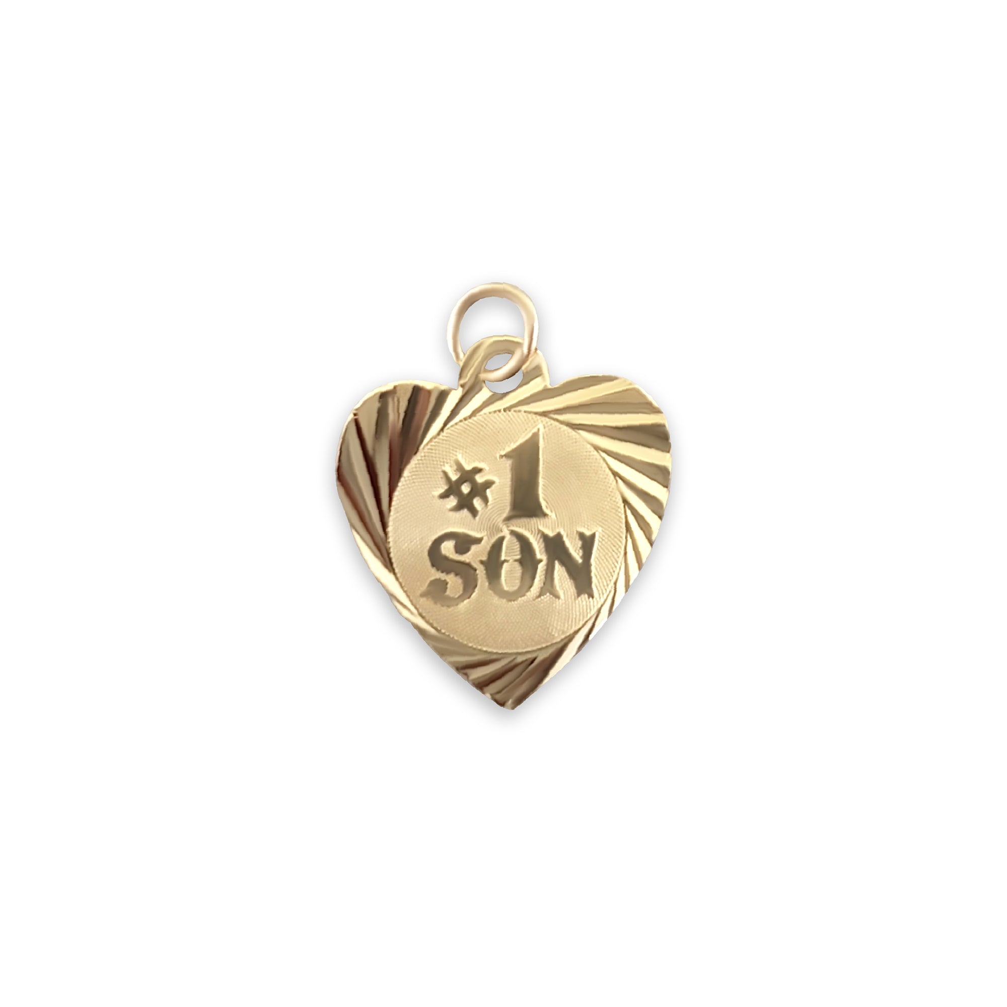 Number One Son Charm/Pendant with Diamond Cuts 14k Yellow Gold