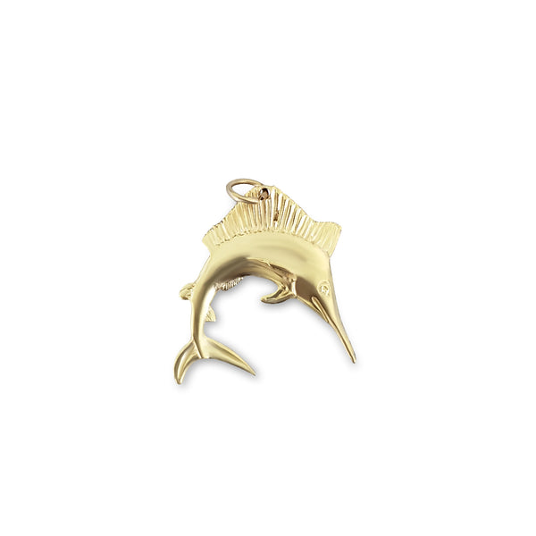 Swordfish with Diamond Cuts Charm/Pendant 14k Yellow Gold