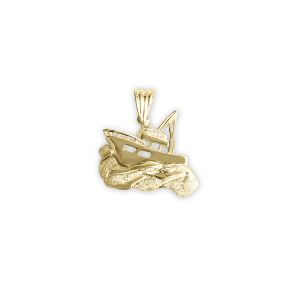 Boat On Water with Sand Texture Charm/Pendant 14k Yellow Gold