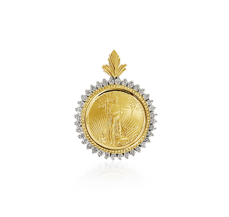 Collar con medallón de la Dama de la Libertad en oro fino de 1/4 oz con halo de diamantes