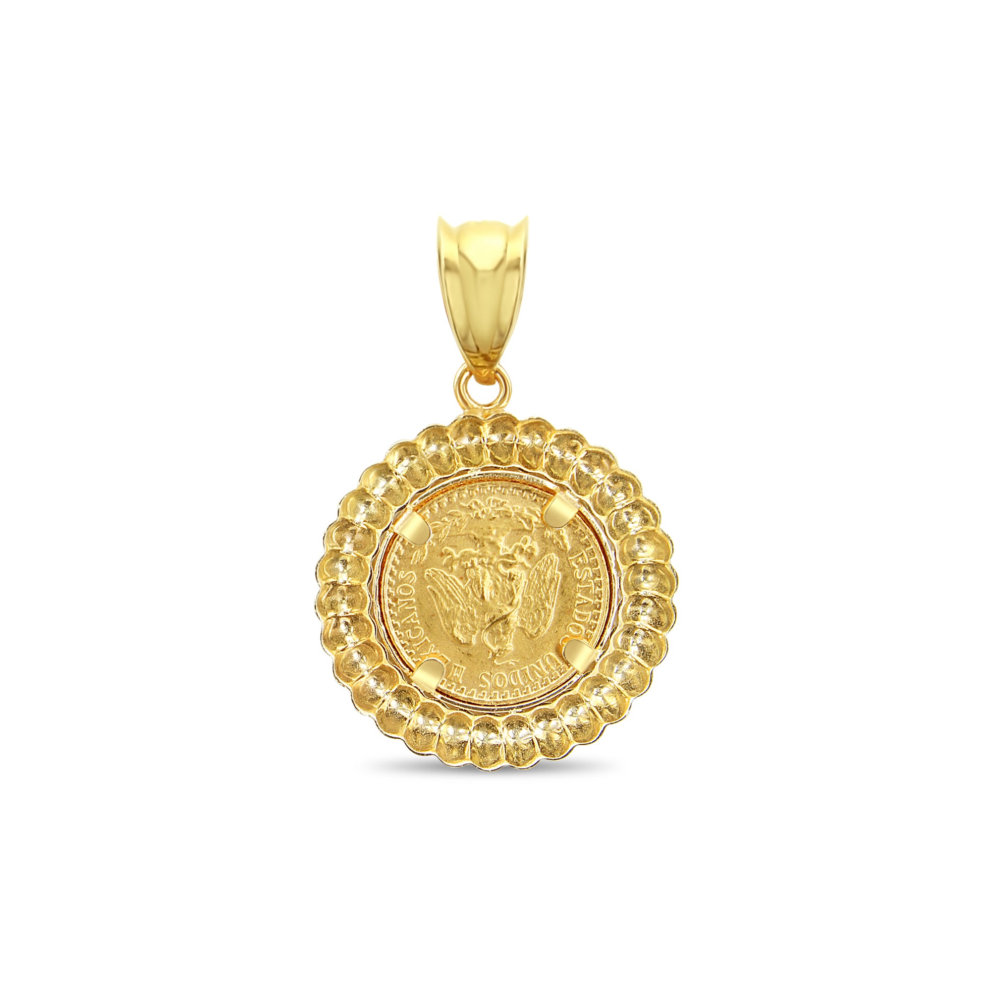 1945 Dos Pesos Gold Necklace Shrimp 14k Yellow Gold Bezel