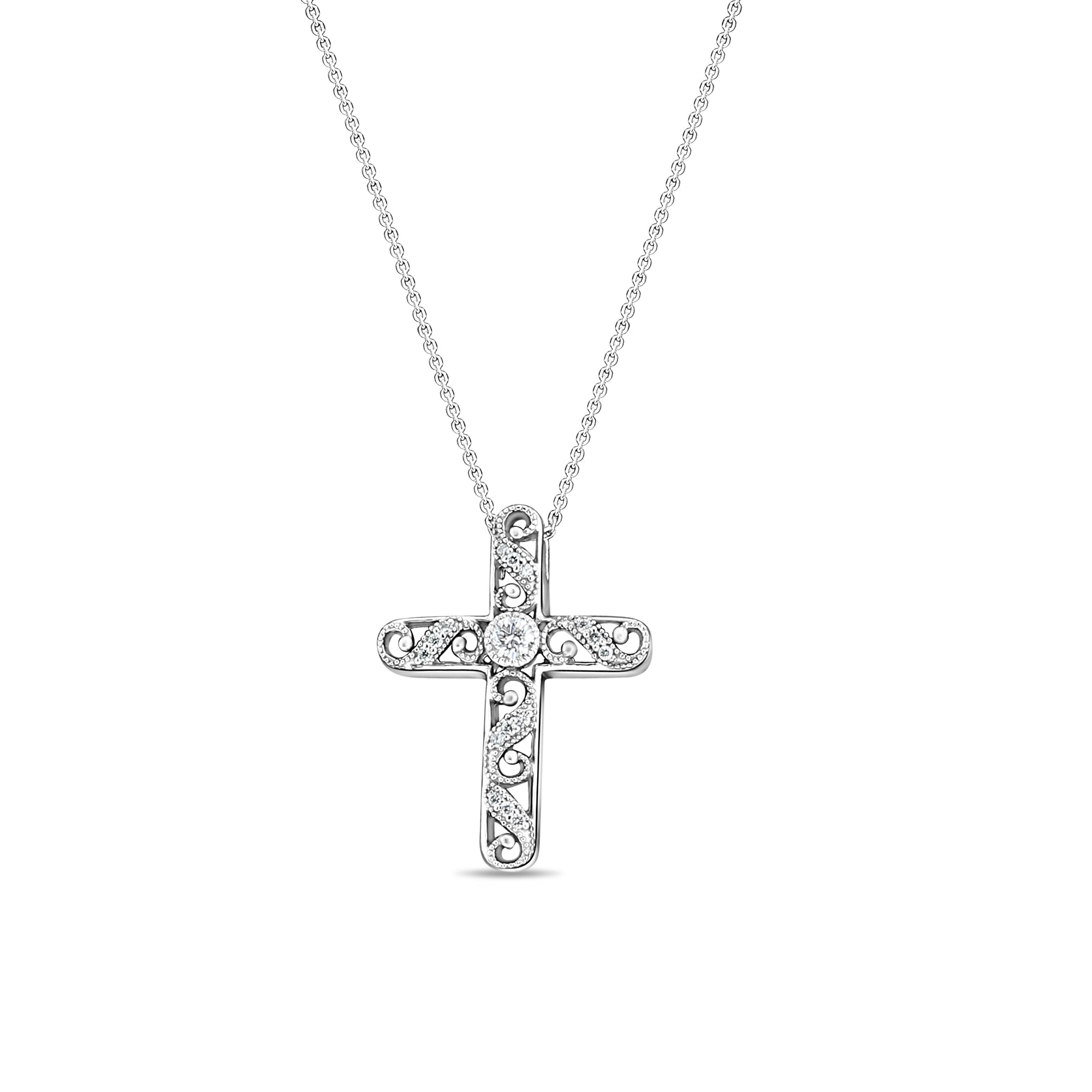 Diamond Cross Necklace .49cttw 14k White Gold