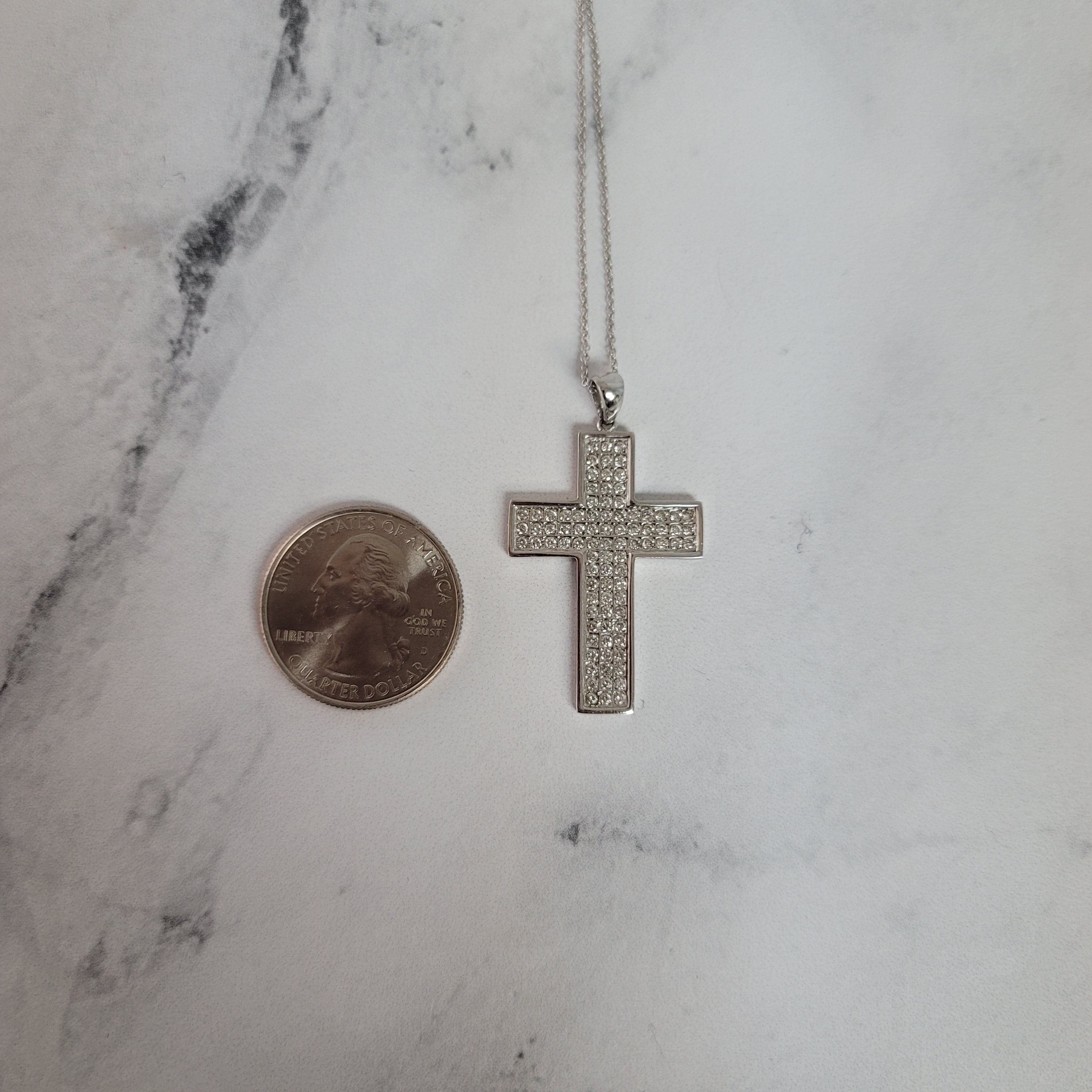 Large Diamond Cross Pendant 1.00cttw 14k White Gold