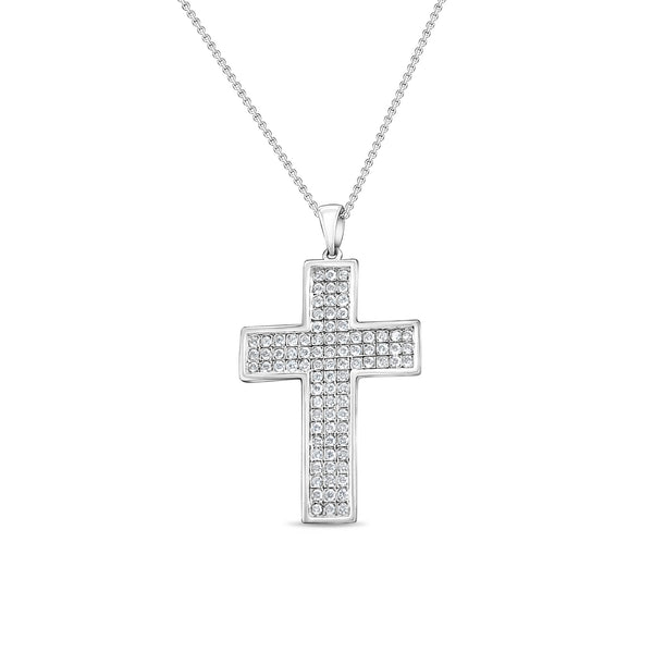 One Carat Diamond Cross Necklace 14k White Gold
