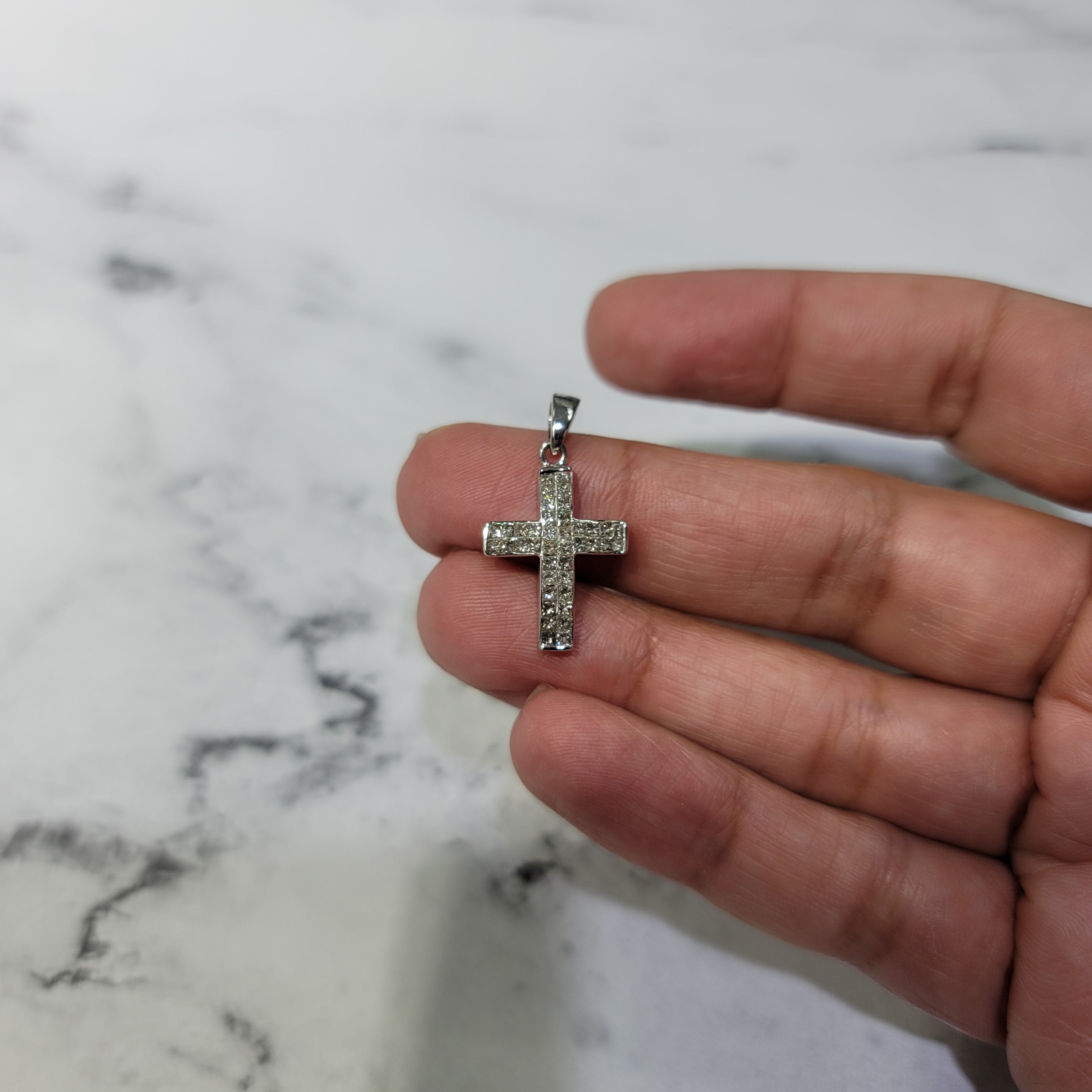 Princess Cut Diamond Cross Pendant .75cttw 14k White Gold