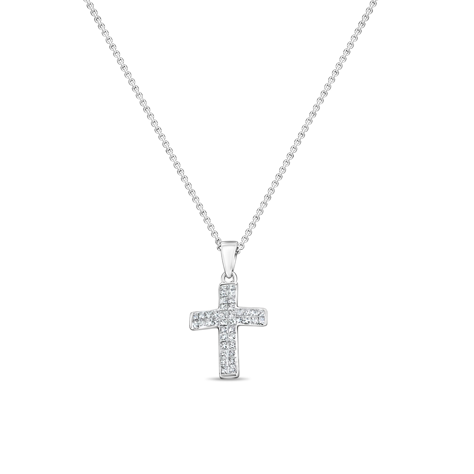 Princess Cut Natural Diamond Cross Pendant