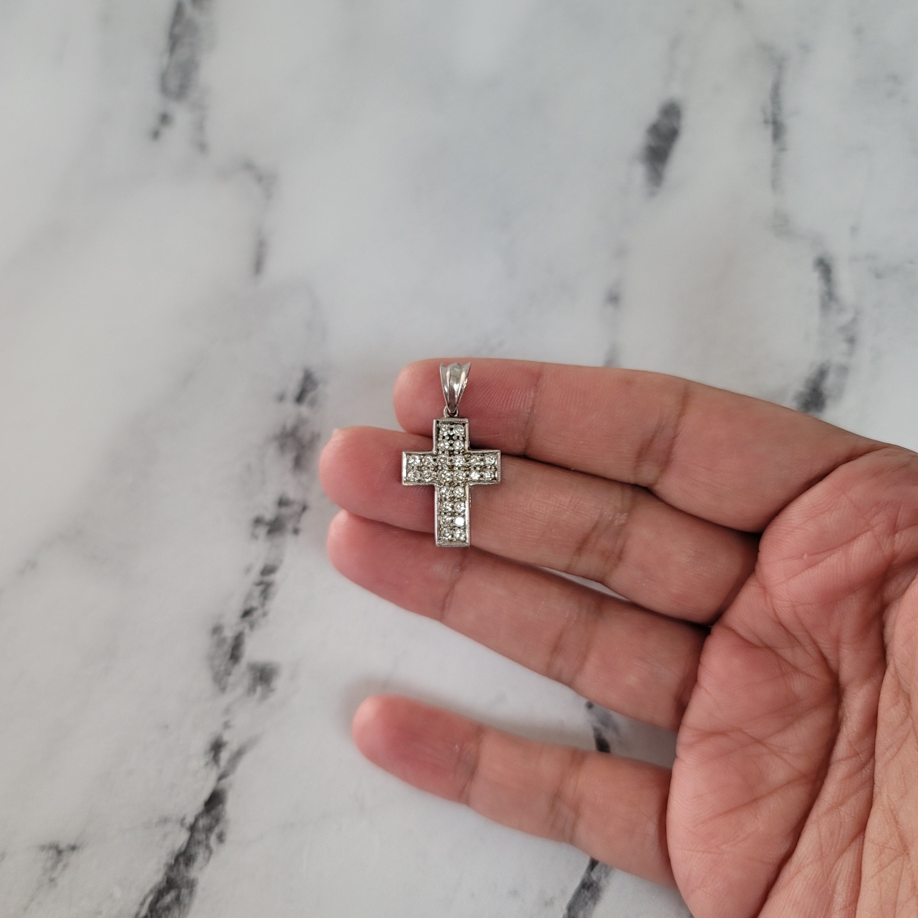 Chunky Diamond Cross Pendant .50cttw 14k White Gold