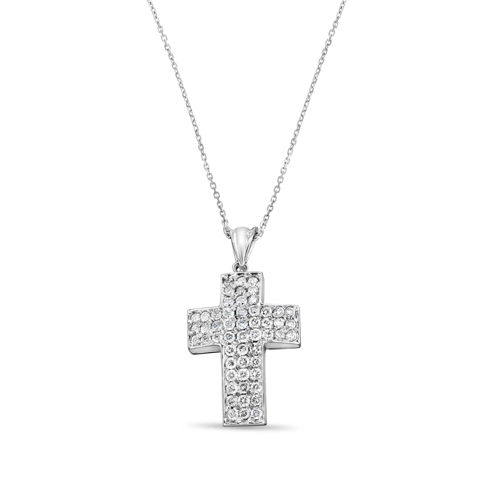 Pendentif croix en diamant 1,65 ct en or blanc 14 carats