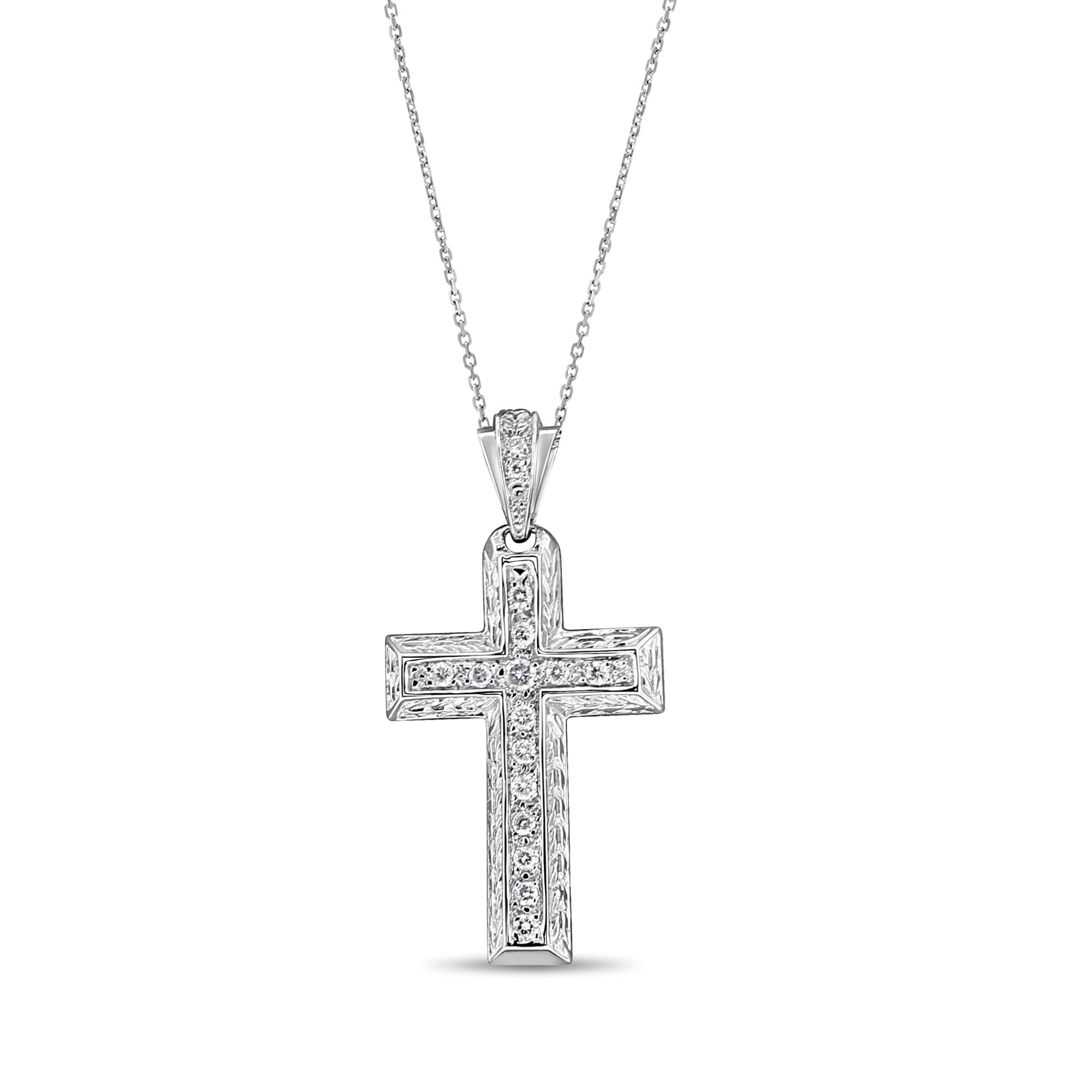 Pendentif croix en or blanc 14 carats avec diamants d'un demi-carat