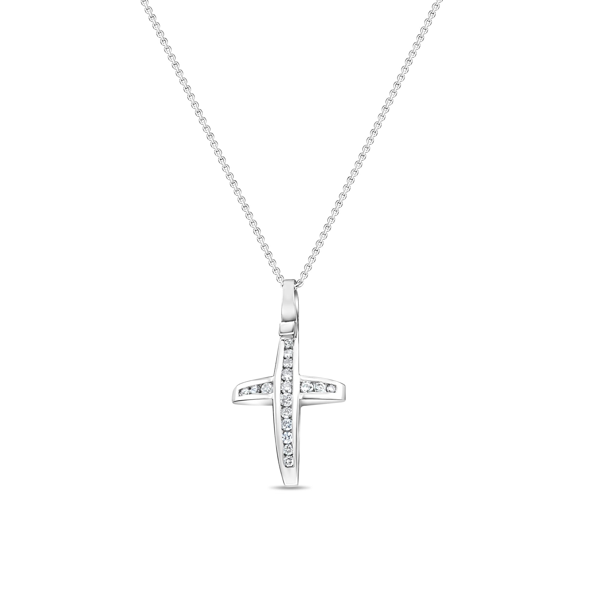 Half Carat Channel Diamond Cross Necklace 14k White Gold