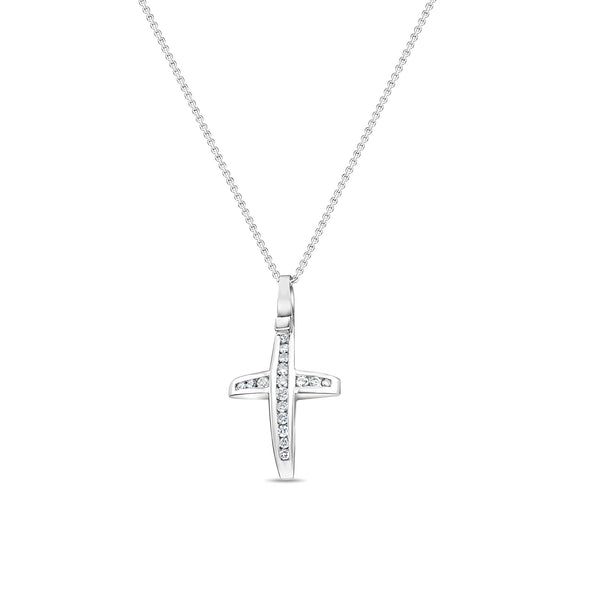 Half Carat Channel Diamond Cross Necklace 14k White Gold