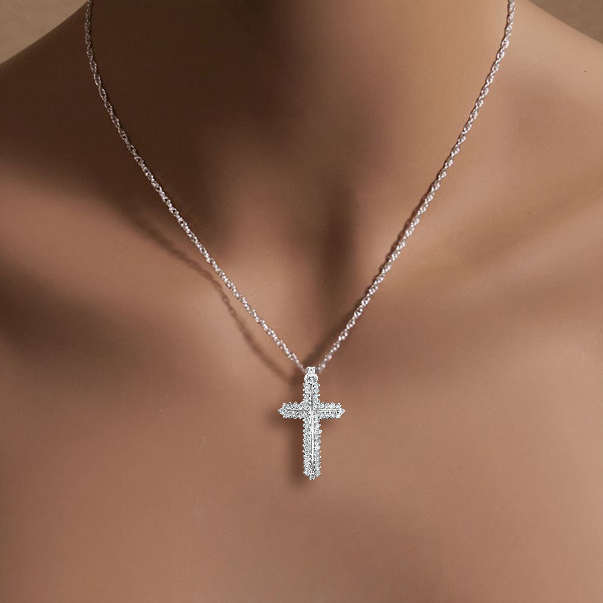 Diamond Cross Pendant .84cttw 14k White Gold