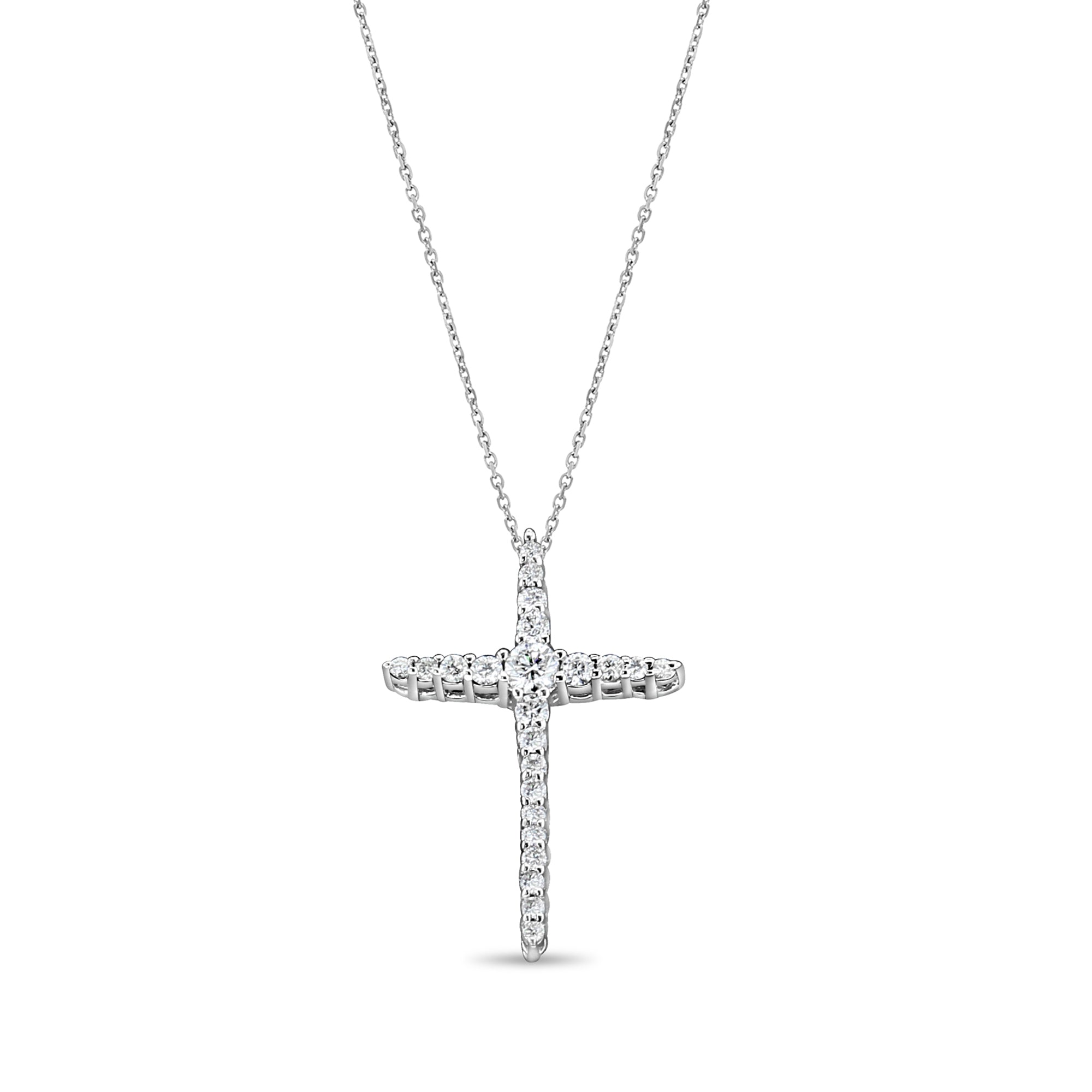 Tapered Diamond Cross Pendant .86cttw 14k White Gold