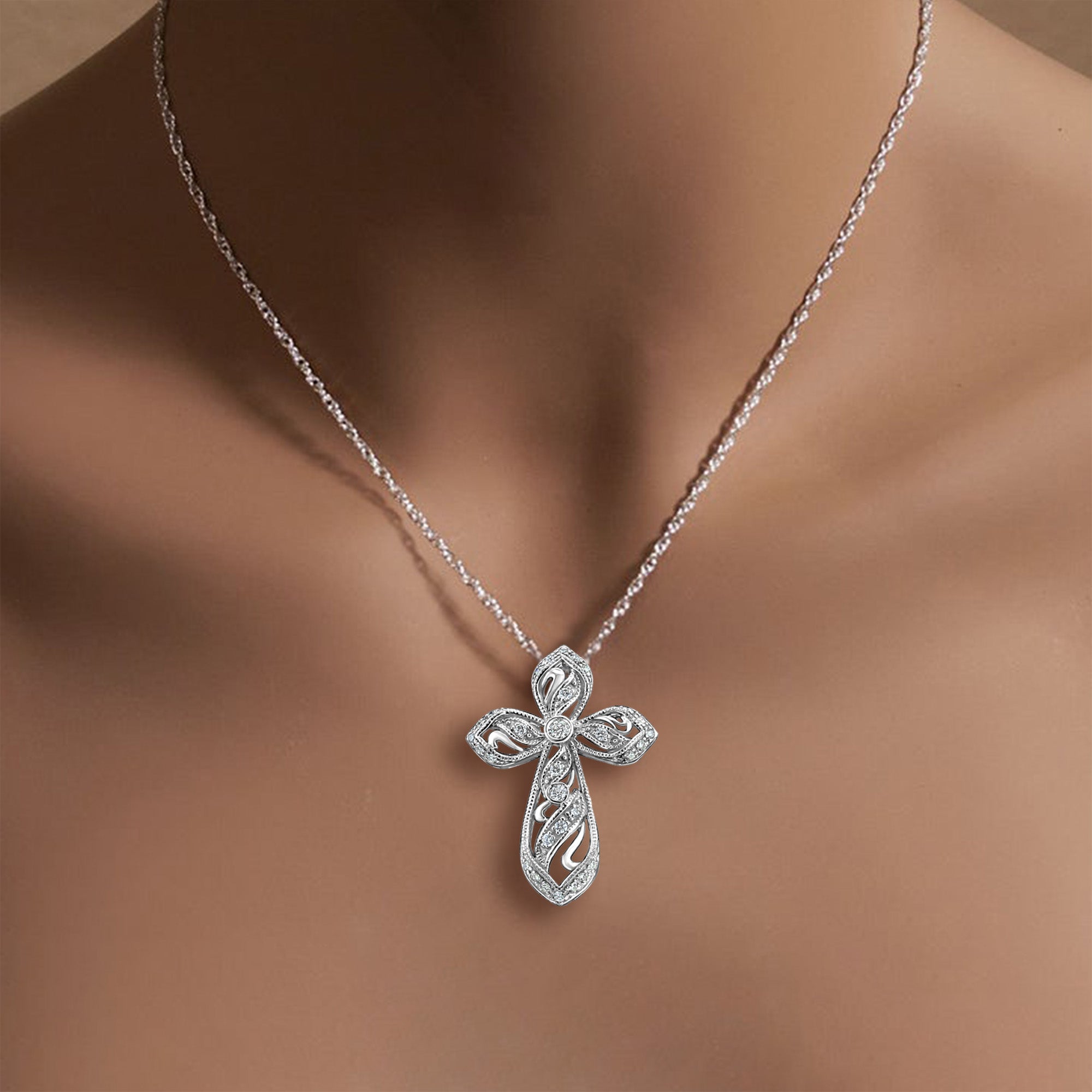 Celtic Irish Style Diamond Cross Pendant .50cttw 14k White Gold