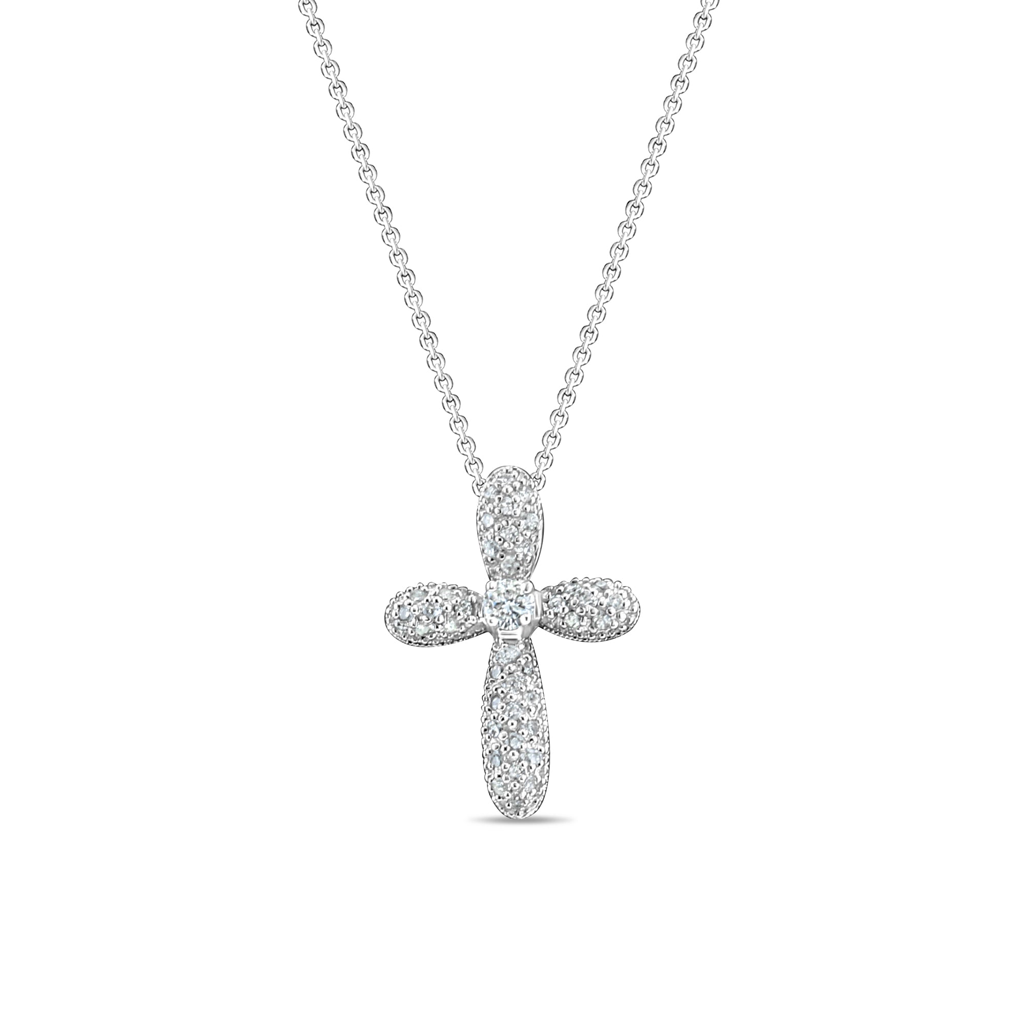 Pave Bubble Diamond Cross Pendant .54cttw 14k White Gold