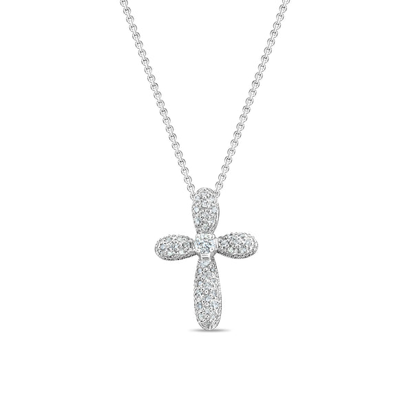 Pave Bubble Diamond Cross Pendant .54cttw 14k White Gold